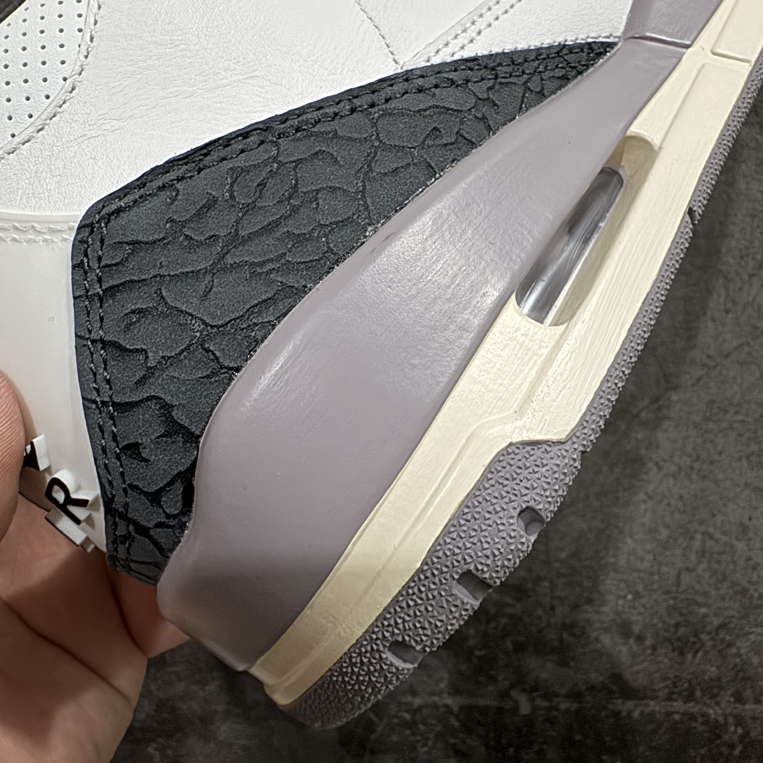 图片[3]-【JS纯原】Air Jordan AJ3 Retro 白灰 CT8532-106n圈内最强三代系列 匠心打造 开发时长超过半年 目前可过各类鉴定或无法鉴定 裸鞋随便操作 全套原纸板楦头开发 原厂大底磨具加持立体防滑纹理 原装可视Air Sole气垫 原汁原味最完美的三代版型 唯一正确鞋头趴度弧度高度鞋身腰线 原厂TPU彩虹扎染后跟饰片 正确内里反口里网布 皮料菱角分明不变形无多余毛边 广东原厂zp同批次手工大底描漆拉丝 市场唯一原厂鞋扣模具 原厂织唛标 原厂飞人电绣工艺 尾指中部跳三针 独家绑鞋带手法 印刷中底布 四线拉帮 米色美纹纸贴合固定 进口港宝加持 后跟自然饱满 全鞋荧光划线卡点 追求极致完美 每一双都是工艺品 多重QC质检 超越公司货的品控标准 实实在在的免检产品 SIZE：36 36.5 37.5 38 38.5 39 40 40.5 41 42 42.5 43 44 44.5 45 45.5 46 47.5 48.5 编码：X10450480-鞋库