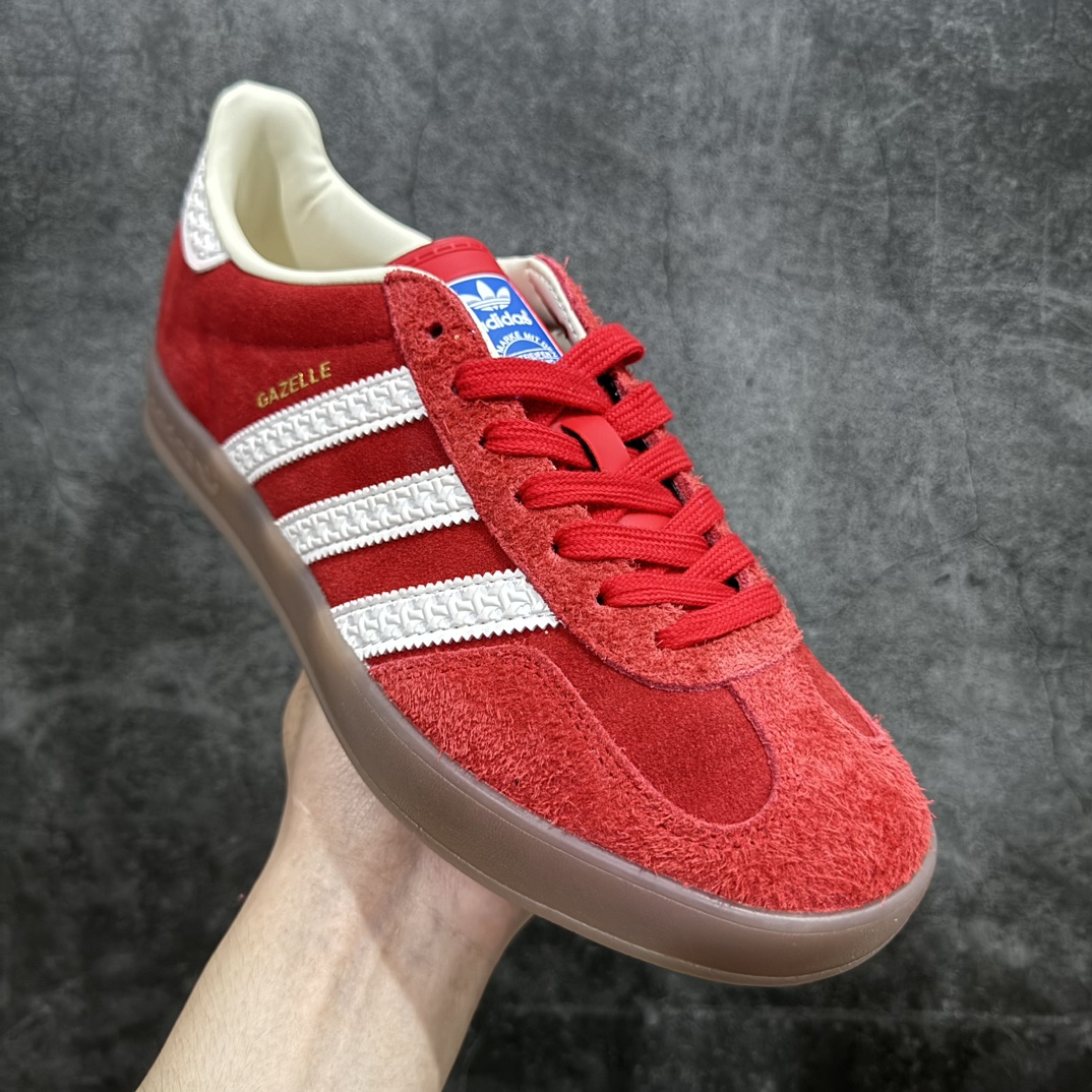 纯原版AdidasOriginalsGazelleIndoor防滑低帮T头德训鞋GZ复古系列白红IF18