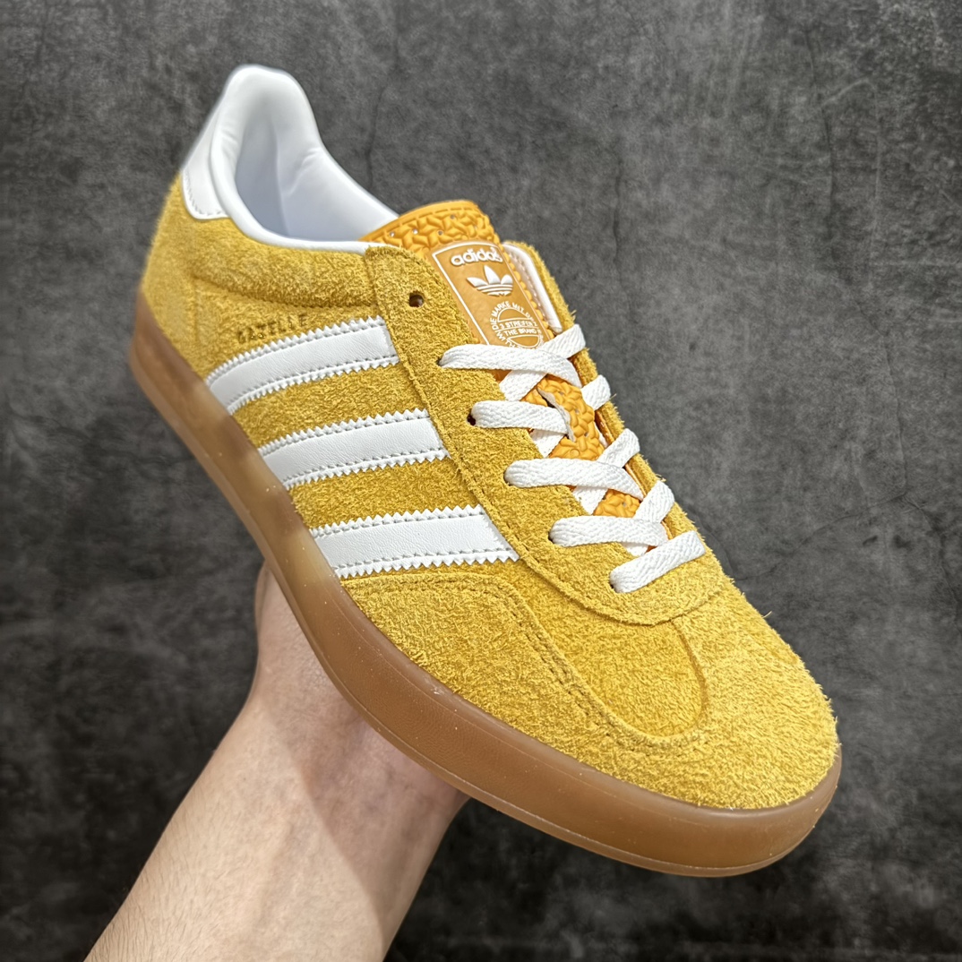 纯原版AdidasOriginalsGazelleIndoor防滑低帮T头德训鞋GZ复古系列白黄HQ87