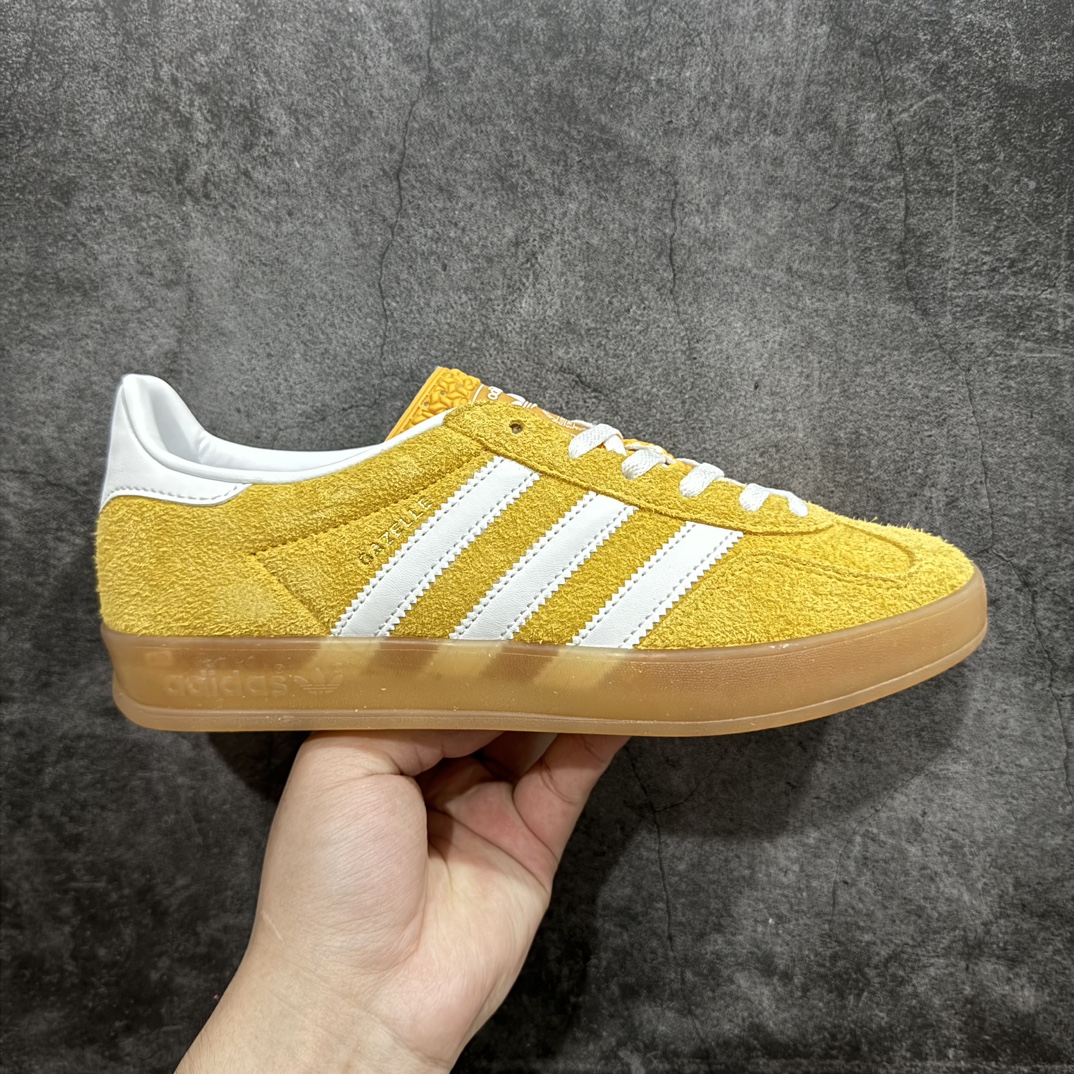 纯原版AdidasOriginalsGazelleIndoor防滑低帮T头德训鞋GZ复古系列白黄HQ87