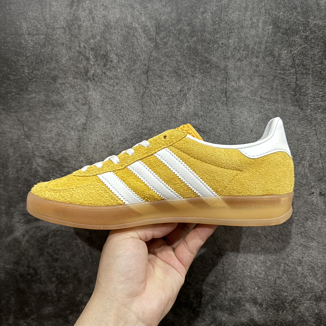 纯原版AdidasOriginalsGazelleIndoor防滑低帮T头德训鞋GZ复古系列白黄HQ87