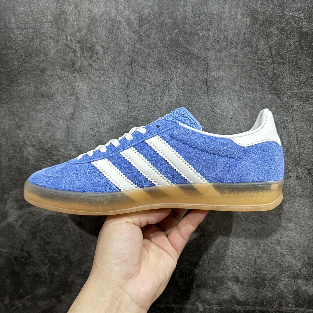 纯原版AdidasOriginalsGazelleIndoor防滑低帮T头德训鞋GZ复古系列白蓝HQ87