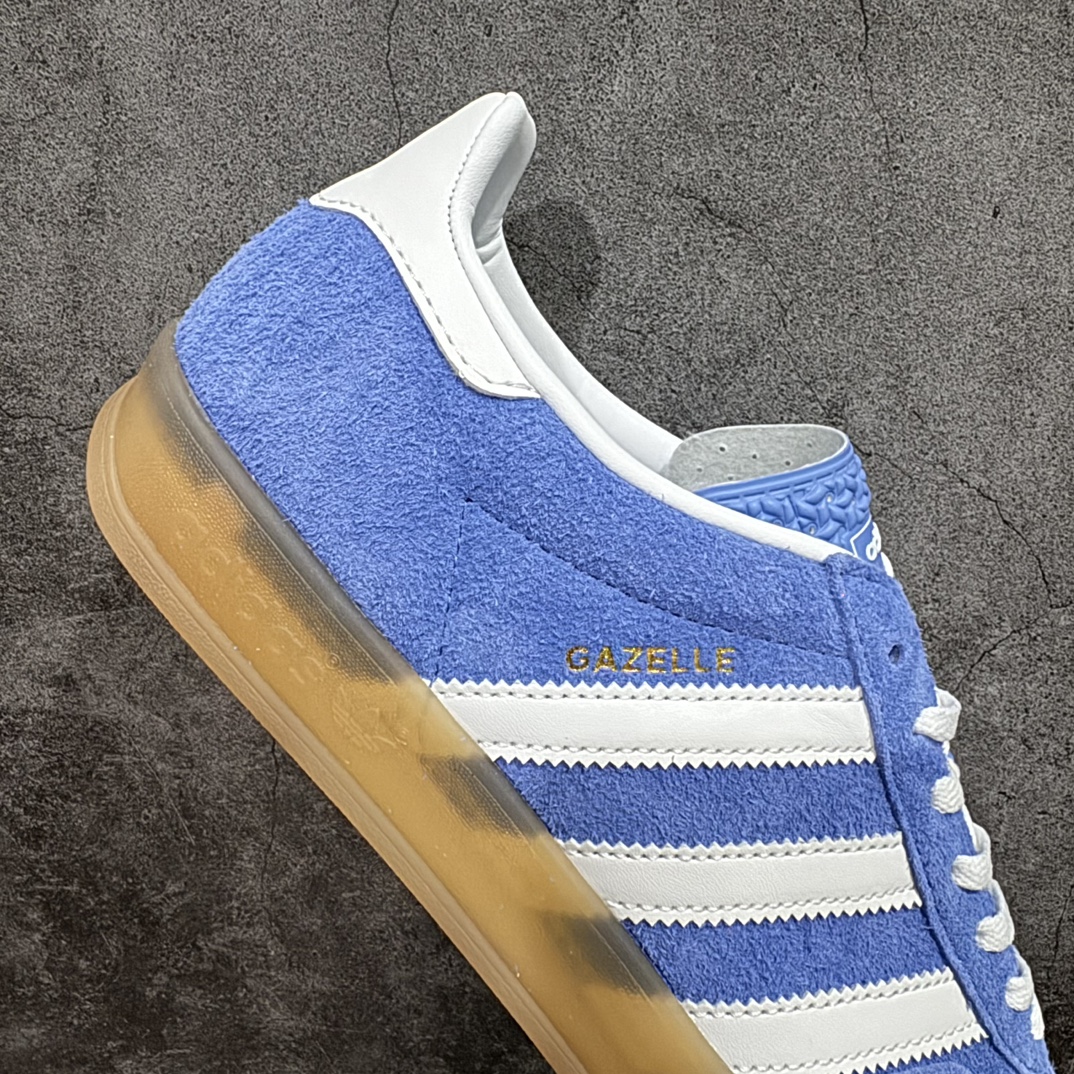 纯原版AdidasOriginalsGazelleIndoor防滑低帮T头德训鞋GZ复古系列白蓝HQ87