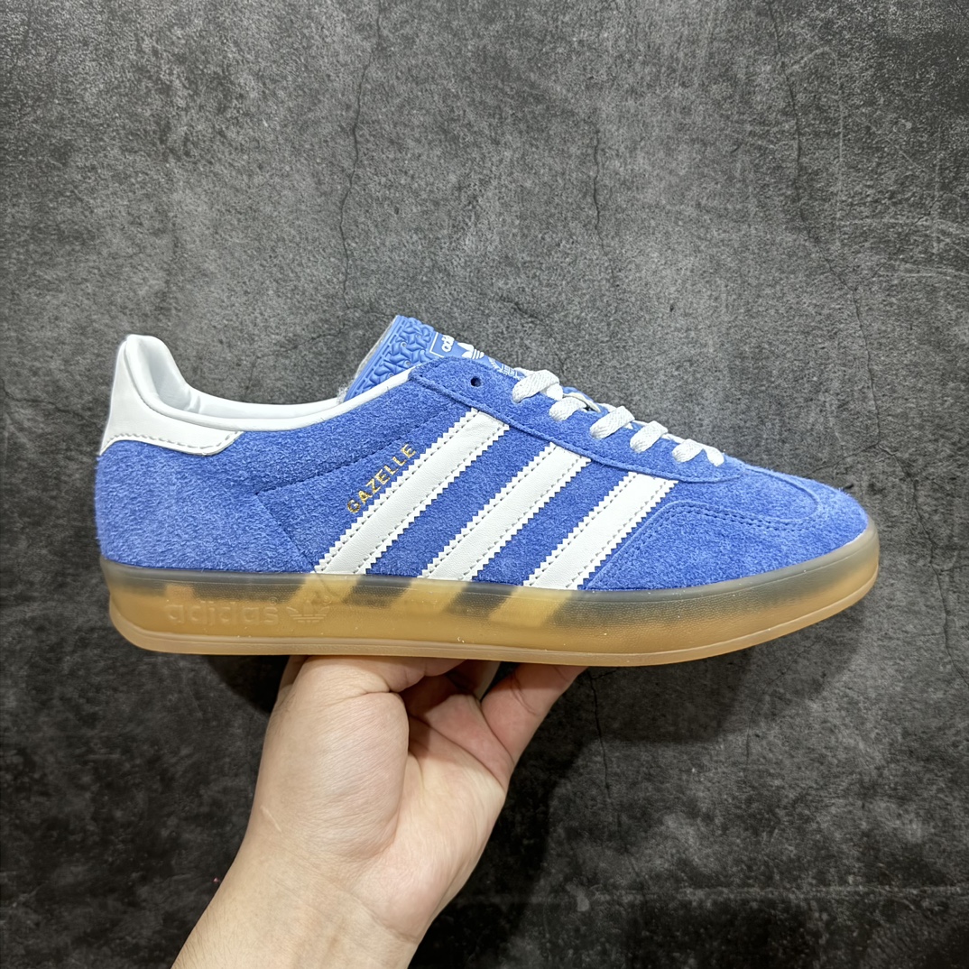 纯原版AdidasOriginalsGazelleIndoor防滑低帮T头德训鞋GZ复古系列白蓝HQ87