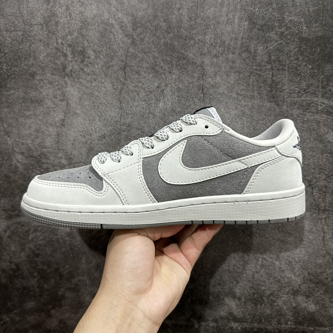 定制版 Travis Scott x Fragment Design x Air Jordan 1 Low OG SP AJ1 乔1 北面联名-炫彩灰 低帮文化休闲板鞋 AG3702-803