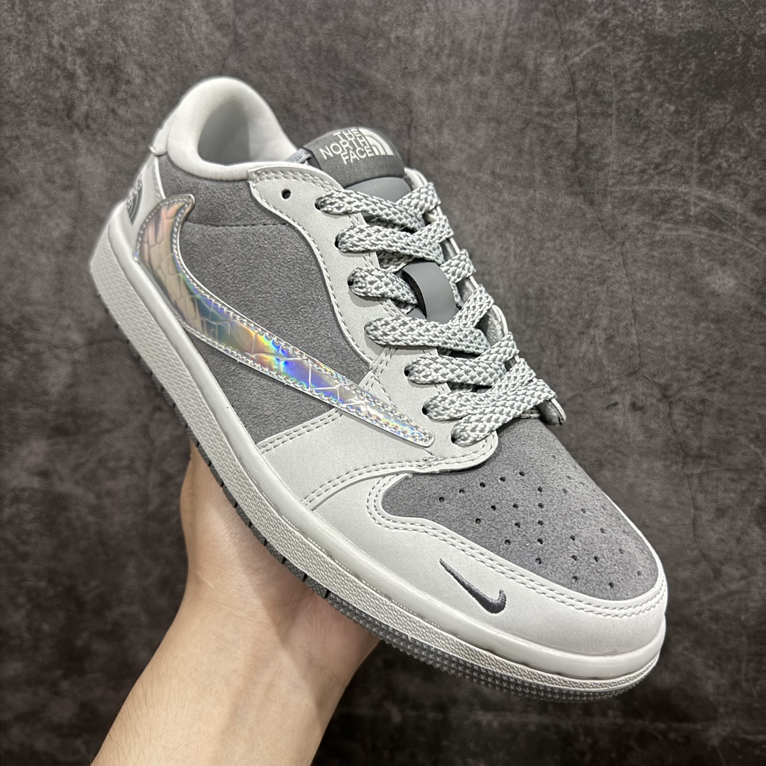 定制版 Travis Scott x Fragment Design x Air Jordan 1 Low OG SP AJ1 乔1 北面联名-炫彩灰 低帮文化休闲板鞋 AG3702-803