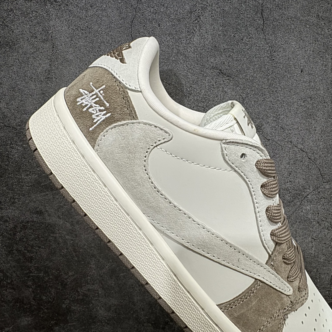 图片[7]-【定制版】Stussy x Travis Scott x Air Jordan 1 Low乔丹1代低帮倒钩斯图西联名米白浅棕 货号：JH6089-001 尺码：36 36.5 37.5 38 38.5 39 40 40.5 41 42 42.5 43 44 44.5 45 编码：HXS320340-鞋库