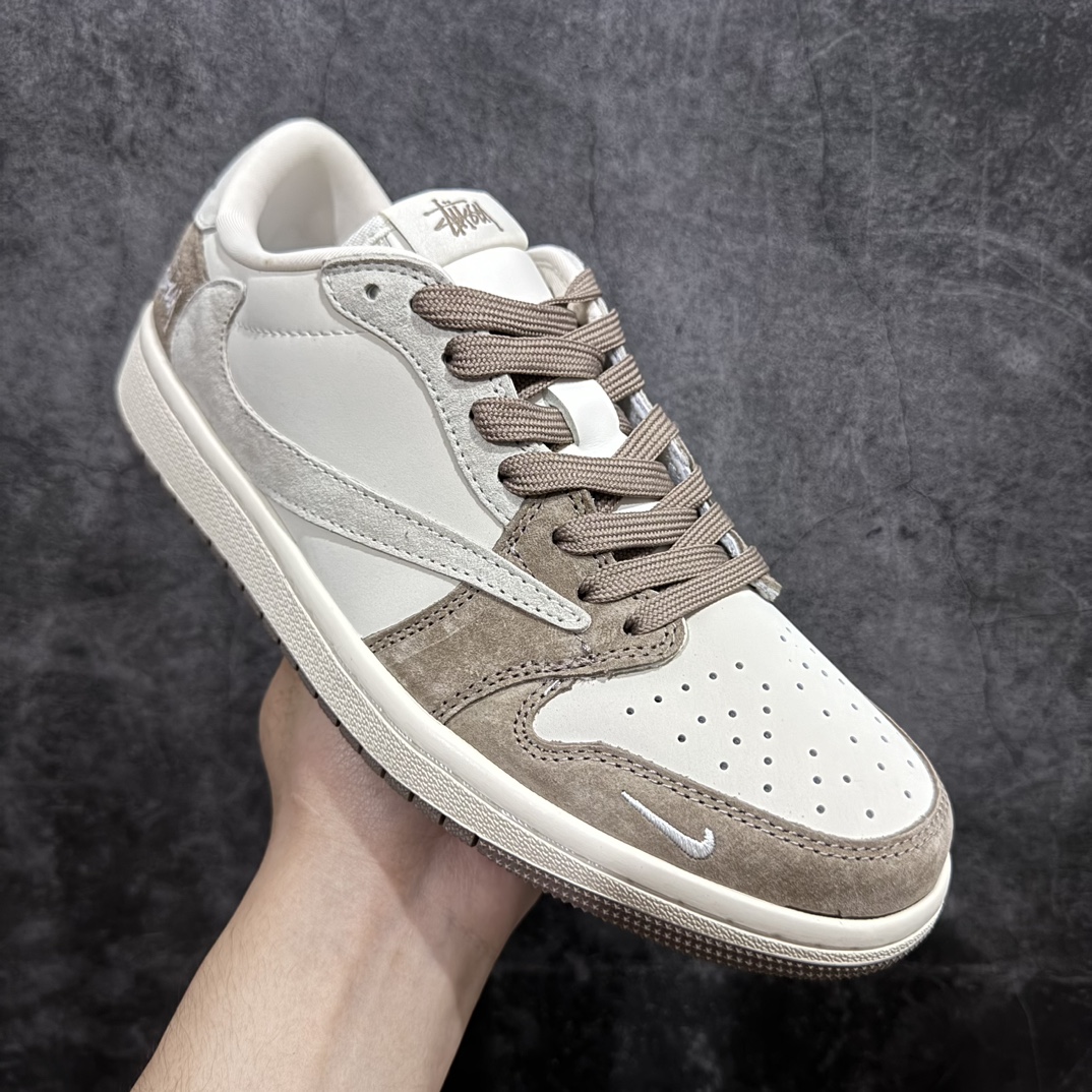 图片[3]-【定制版】Stussy x Travis Scott x Air Jordan 1 Low乔丹1代低帮倒钩斯图西联名米白浅棕 货号：JH6089-001 尺码：36 36.5 37.5 38 38.5 39 40 40.5 41 42 42.5 43 44 44.5 45 编码：HXS320340-鞋库