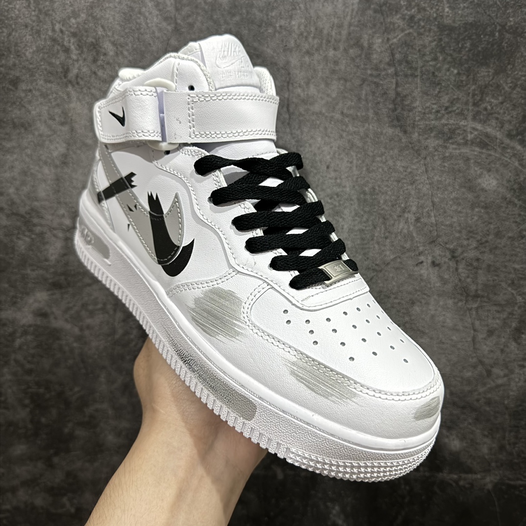 图片[3]-【公司级】Nk Air Force 1\’07 Mid 白灰黑色 手绘断裂 三勾阴影 空军一号绑带中帮休闲板鞋 CW2289-111rn定制皮料 原厂3D打印 定制鞋盒 原楦原纸板 纯正空军版型 内置全掌气垫r 尺码：36 36.5 37.5 38 38.5 39 40 40.5 41 42 42.5 43 44 44.5 45  编码：HXS310330-鞋库