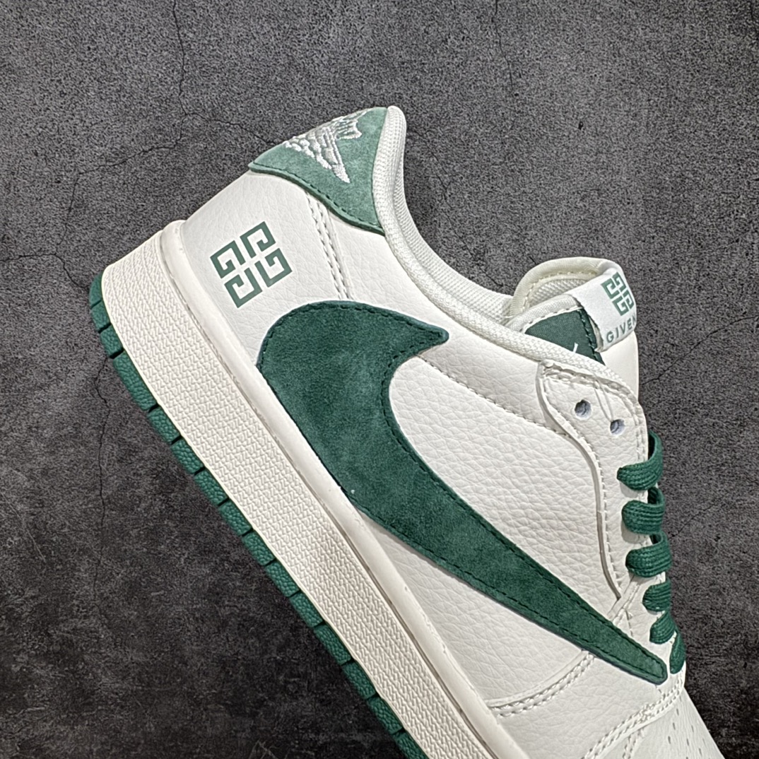 图片[7]-【定制版】Travis Scott x Fragment Design x Air Jordan 1 Low OG SP AJ1 乔1 纪梵希联名-米白深绿翻毛 低帮文化休闲板鞋 LX1988-107rn#多方联名合作融合了Travis Scott 独特的音乐风格，藤原浩个性的设计风格以及Jordan品牌的经典元素 使其成为一双具有独特身份和价值的鞋子 清新而立体的外观加上联名标识更突出了其独特身份 这种配色方案显示出活力和时尚感 在视觉上引人注目  鞋身的质感和细腻的细节处理使其显得高端而格调十足  这款“倒钩”联名是设计与创意完美结合  融合多方的个性风格是一款备受瞩目的潮流鞋款r 尺码：36 36.5 37.5 38 38.5 39 40 40.5 41 42 42.5 43 44 44.5 45  编码：HXS320340-鞋库