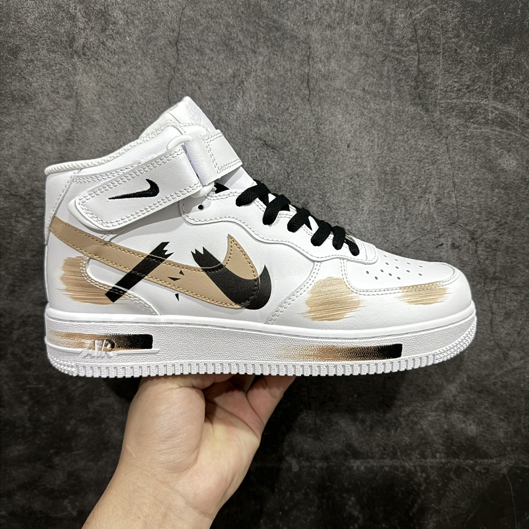 【公司级】Nk Air Force 1\’07 Mid 白黑棕手绘 手绘断裂 三勾阴影 空军一号绑带中帮休闲板鞋 CW2289-111rn#定制皮料 原厂3D打印 定制鞋盒 原楦原纸板 纯正空军版型 内置全掌气垫r 尺码：36 36.5 37.5 38 38.5 39 40 40.5 41 42 42.5 43 44 44.5 45  编码：HXS310320-鞋库