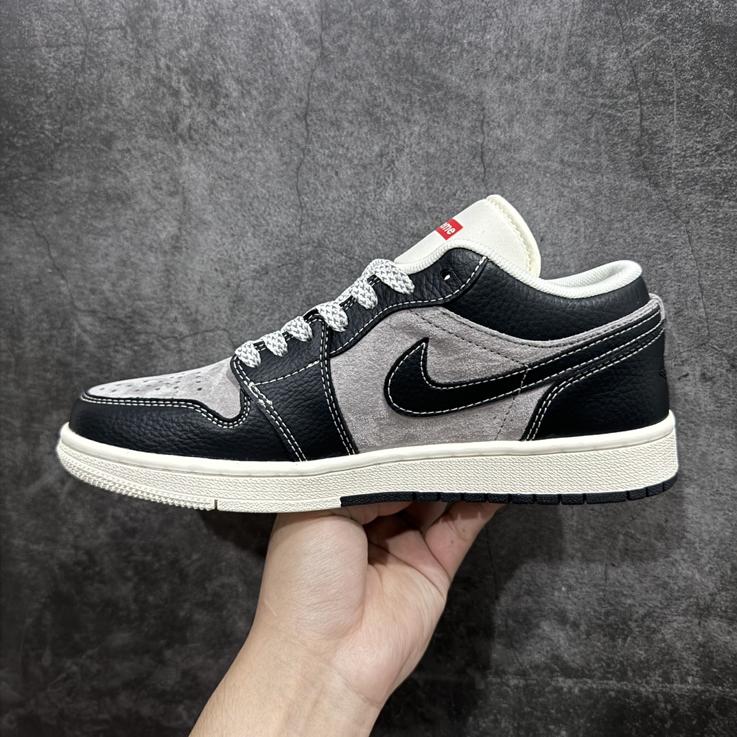 图片[2]-【定制版】Air Jordan 1 Low Supreme联名-黑灰猪八双拼 高端定制 低帮复古篮球鞋 SJ9950-032rn#定制鞋盒 大厂纯原品质出货 超高清洁度 皮料切割干净无任何毛边 细节完美 r 尺码：36 36.5 37.5 38 38.5 39 40 40.5 41 42 42.5 43 44 44.5 45 编码：HXS320340-鞋库