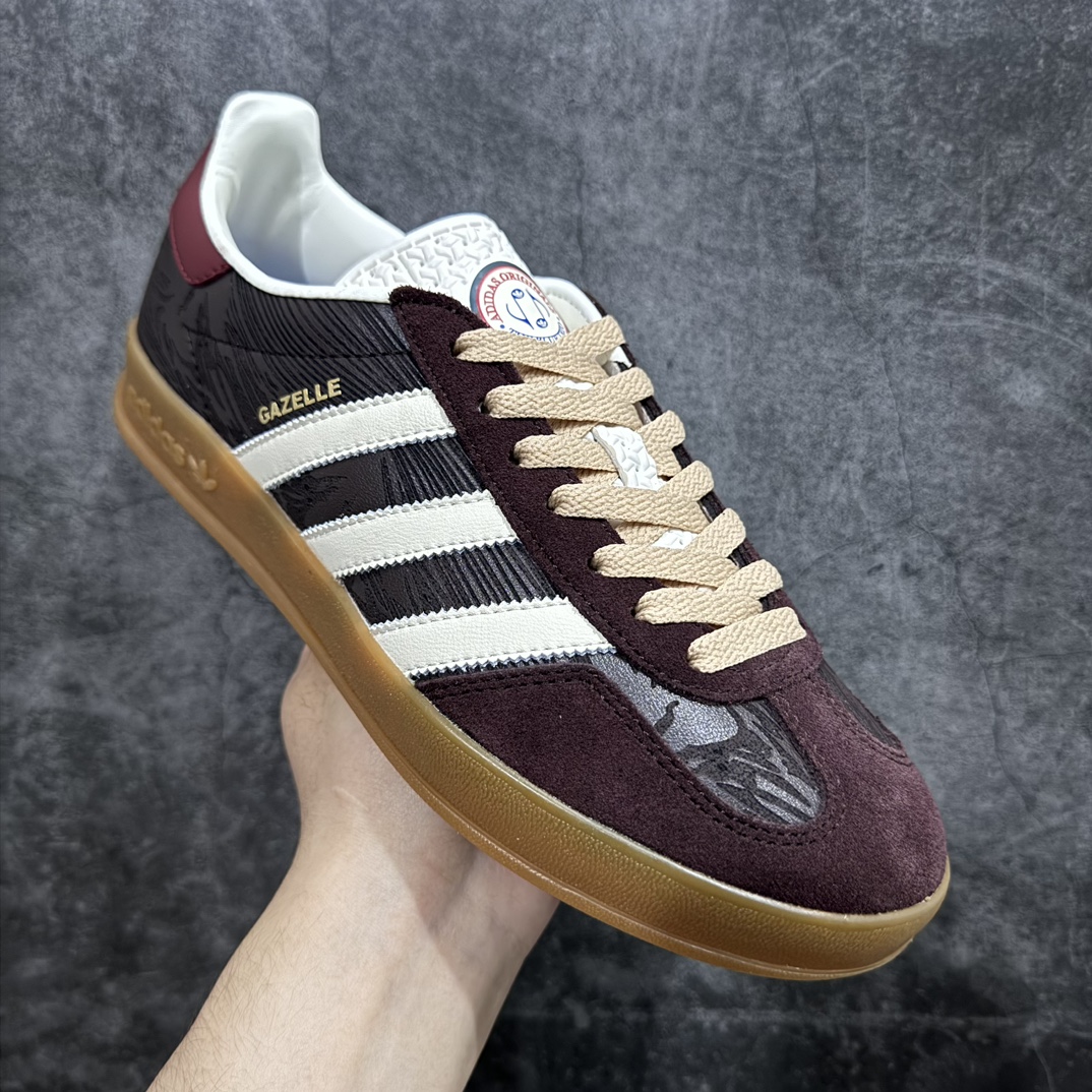 图片[3]-【Top纯原】adidas originals Gazelle Indoor 舒适简约 防滑耐磨 低帮板鞋 男女同款 褐色nn简约大方的造型设计，给人以随性休闲的时尚格调，穿着舒适轻便，运动灵活自如，满足日常个性穿搭。nn独家原版原盒 原底原料 开模打造n原厂织唛鞋标 高精密准度n原楦原纸板开发 匹配原版98%以上n后跟垫棉独家呈现 反口里弧度正确n原厂鞋垫 背胶 后跟电绣针数 与正品一致n原厂皮料 原厂车缝线 质感无敌皮料切割干净 无任何毛边 清洁度细节完美 货号：JP5671nSIZE：36 36.5 37.5 38 38.5 39 40 40.5 41 42 42.5 43 44 44.5 45 编码：TO250270-莆田鞋批发中心