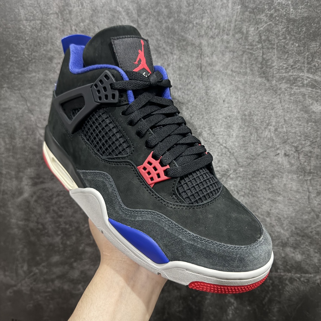 图片[3]-【GX/美版绿x】 Air Jordan 4 Retro \”Lase\” AJ4 乔4黑灰蓝配色 FV5029-003n 全套原纸板楦头开发 原厂特供皮料加持 确保原汁原味 完美呈现四代版型 一比一鞋头弧度高度鞋身弧度 数据细节工艺流程均保持原鞋一致 原厂TPU网格鞋带扣 正确内里网布 菱角分明不变形无多余毛边 柔软性质感一致于原鞋 市场唯一原厂鞋扣模具 背面可见隐藏注塑口 原厂织唛标 原厂飞人电绣工艺 尾指中部跳三针 独家绑鞋带手法 印刷中底布 四线拉帮 米色美纹纸贴合固定 进口港宝加持 后跟自然饱满 全鞋荧光划线卡点 追求极致完美 每一双都是工艺品 多重QC质检 超越公司货的品控标准 实实在在的免检产品 rn采用经典的黑色、蓝色和中性灰色为配色方案，以白色皮革鞋面，鞋头采用中性灰色覆面，鞋眼、中底、鞋跟片和鞋舌上的Jumpman标志均采用军蓝色撞色设计，最后以黑色、蓝色和灰色橡胶外底，鞋跟搭配白色“Nike Air”Logo完善设计。r 尺码：40 40.5 41 42 42.5 43 44 44.5 45 46 47.5 48.5 49 50.5 编码：X10510530-莆田鞋批发中心