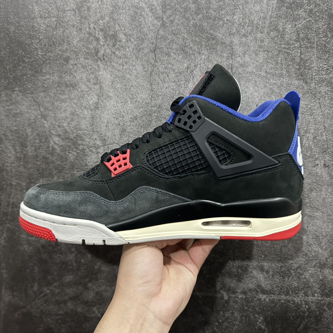 图片[2]-【GX/美版绿x】 Air Jordan 4 Retro \”Lase\” AJ4 乔4黑灰蓝配色 FV5029-003n 全套原纸板楦头开发 原厂特供皮料加持 确保原汁原味 完美呈现四代版型 一比一鞋头弧度高度鞋身弧度 数据细节工艺流程均保持原鞋一致 原厂TPU网格鞋带扣 正确内里网布 菱角分明不变形无多余毛边 柔软性质感一致于原鞋 市场唯一原厂鞋扣模具 背面可见隐藏注塑口 原厂织唛标 原厂飞人电绣工艺 尾指中部跳三针 独家绑鞋带手法 印刷中底布 四线拉帮 米色美纹纸贴合固定 进口港宝加持 后跟自然饱满 全鞋荧光划线卡点 追求极致完美 每一双都是工艺品 多重QC质检 超越公司货的品控标准 实实在在的免检产品 rn采用经典的黑色、蓝色和中性灰色为配色方案，以白色皮革鞋面，鞋头采用中性灰色覆面，鞋眼、中底、鞋跟片和鞋舌上的Jumpman标志均采用军蓝色撞色设计，最后以黑色、蓝色和灰色橡胶外底，鞋跟搭配白色“Nike Air”Logo完善设计。r 尺码：40 40.5 41 42 42.5 43 44 44.5 45 46 47.5 48.5 49 50.5 编码：X10510530-莆田鞋批发中心