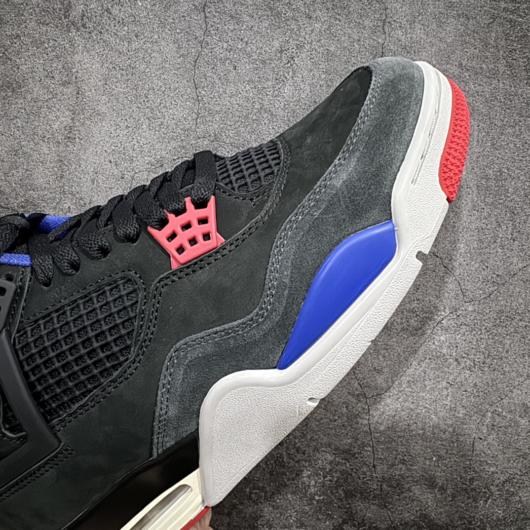 图片[6]-【GX/美版绿x】 Air Jordan 4 Retro \”Lase\” AJ4 乔4黑灰蓝配色 FV5029-003n 全套原纸板楦头开发 原厂特供皮料加持 确保原汁原味 完美呈现四代版型 一比一鞋头弧度高度鞋身弧度 数据细节工艺流程均保持原鞋一致 原厂TPU网格鞋带扣 正确内里网布 菱角分明不变形无多余毛边 柔软性质感一致于原鞋 市场唯一原厂鞋扣模具 背面可见隐藏注塑口 原厂织唛标 原厂飞人电绣工艺 尾指中部跳三针 独家绑鞋带手法 印刷中底布 四线拉帮 米色美纹纸贴合固定 进口港宝加持 后跟自然饱满 全鞋荧光划线卡点 追求极致完美 每一双都是工艺品 多重QC质检 超越公司货的品控标准 实实在在的免检产品 rn采用经典的黑色、蓝色和中性灰色为配色方案，以白色皮革鞋面，鞋头采用中性灰色覆面，鞋眼、中底、鞋跟片和鞋舌上的Jumpman标志均采用军蓝色撞色设计，最后以黑色、蓝色和灰色橡胶外底，鞋跟搭配白色“Nike Air”Logo完善设计。r 尺码：40 40.5 41 42 42.5 43 44 44.5 45 46 47.5 48.5 49 50.5 编码：X10510530-莆田鞋批发中心