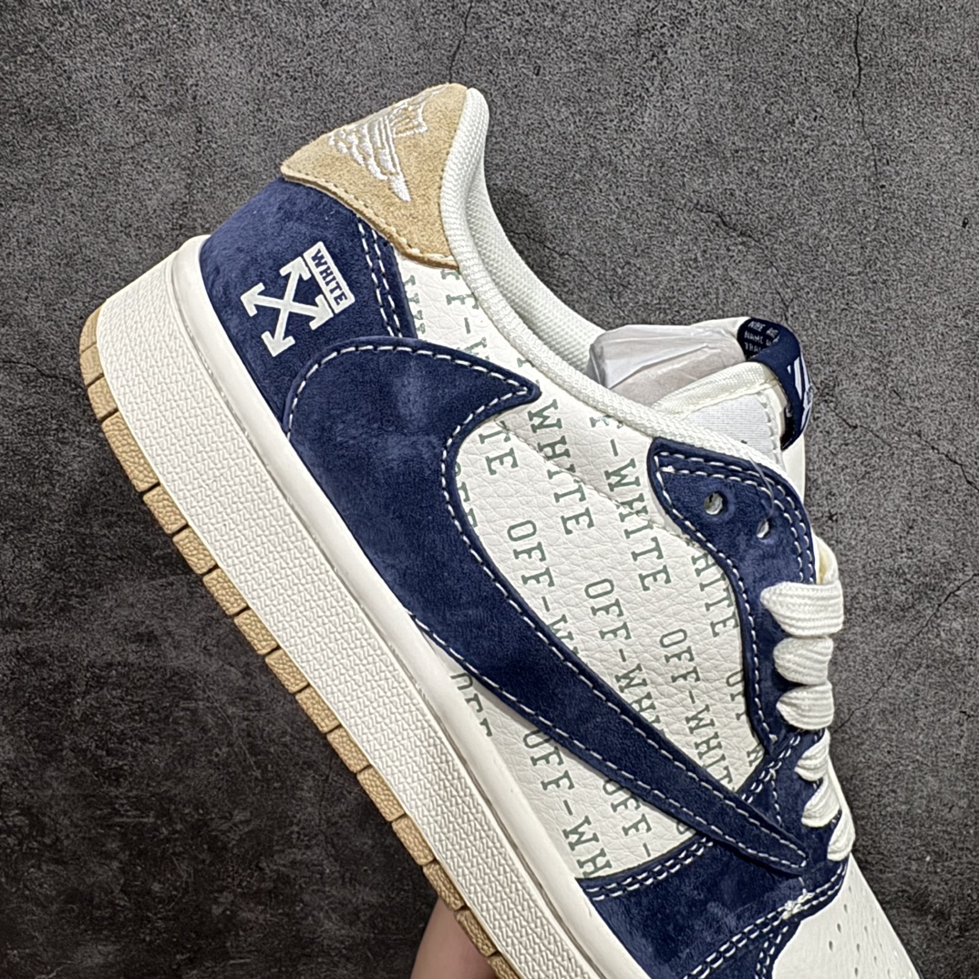 图片[7]-【定制版】Travis Scott x Fragment Design x Air Jordan 1 Low OG SP AJ1 乔1 OF联名-卡其翻毛蓝 低帮文化休闲板鞋 SJ2068-110rn#多方联名合作融合了Travis Scott 独特的音乐风格，藤原浩个性的设计风格以及Jordan品牌的经典元素 使其成为一双具有独特身份和价值的鞋子 清新而立体的外观加上联名标识更突出了其独特身份 这种配色方案显示出活力和时尚感 在视觉上引人注目  鞋身的质感和细腻的细节处理使其显得高端而格调十足  这款“倒钩”联名是设计与创意完美结合  融合多方的个性风格是一款备受瞩目的潮流鞋款r 尺码：36 36.5 37.5 38 38.5 39 40 40.5 41 42 42.5 43 44 44.5 45 编码：HXS320340-莆田鞋批发中心