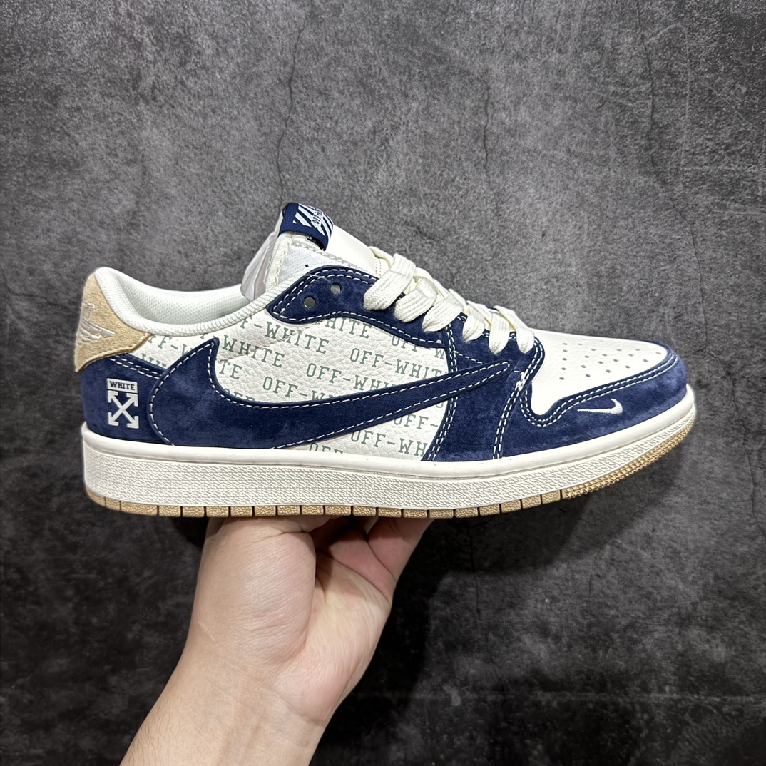 【定制版】Travis Scott x Fragment Design x Air Jordan 1 Low OG SP AJ1 乔1 OF联名-卡其翻毛蓝 低帮文化休闲板鞋 SJ2068-110rn#多方联名合作融合了Travis Scott 独特的音乐风格，藤原浩个性的设计风格以及Jordan品牌的经典元素 使其成为一双具有独特身份和价值的鞋子 清新而立体的外观加上联名标识更突出了其独特身份 这种配色方案显示出活力和时尚感 在视觉上引人注目  鞋身的质感和细腻的细节处理使其显得高端而格调十足  这款“倒钩”联名是设计与创意完美结合  融合多方的个性风格是一款备受瞩目的潮流鞋款r 尺码：36 36.5 37.5 38 38.5 39 40 40.5 41 42 42.5 43 44 44.5 45 编码：HXS320340-莆田鞋批发中心