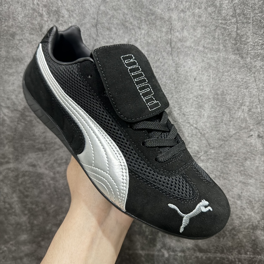 图片[3]-【正确版】Open YY x Puma 彪马联名设计师品牌运动鞋 长鞋舌可拆卸黑银nn完美版型 品质细节秒杀市场通货版本，欢迎对比pk💪🏻n被🇰🇷博主种草的puma复古speedcat鞋型回归和open yy联名整活它独特且漂亮，因为它是绒面革＋网状材料。尖头且可拆卸的舌头！无论戴上还是脱下都很可爱。n鞋面材质：原版定制牛反绒n鞋里材质：羊皮n鞋底材质：原版耐磨橡胶防滑底 尺码：35-45 编码：NM220340-莆田鞋批发中心