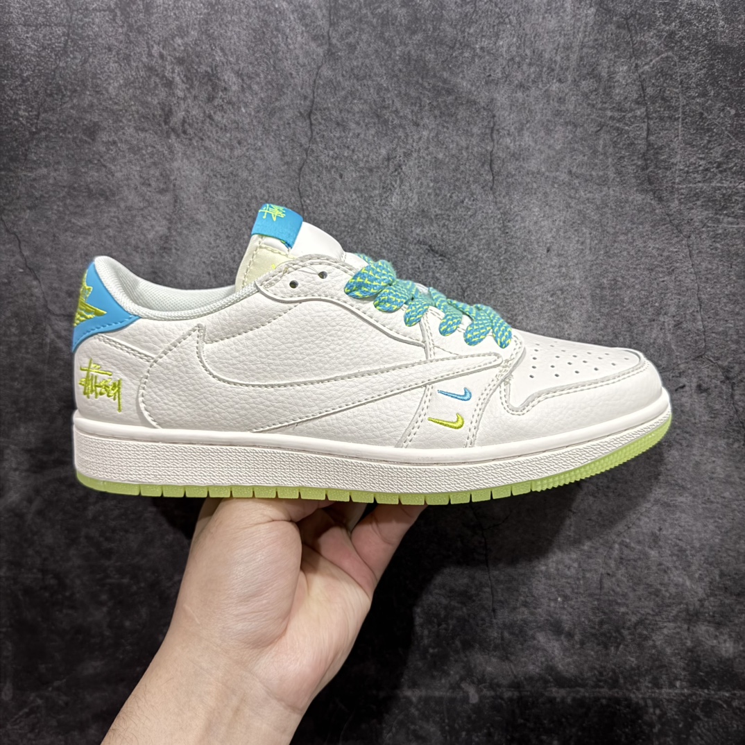 【定制版】Travis Scott x Fragment Design x Air Jordan 1 Low OG SP AJ1 乔1 斯图西联名-白绿 低帮文化休闲板鞋 货号： QY0368-225 尺码：36 36.5 37.5 38 38.5 39 40 40.5 41 42 42.5 43 44 44.5 45 编码：CC280300-莆田鞋批发中心