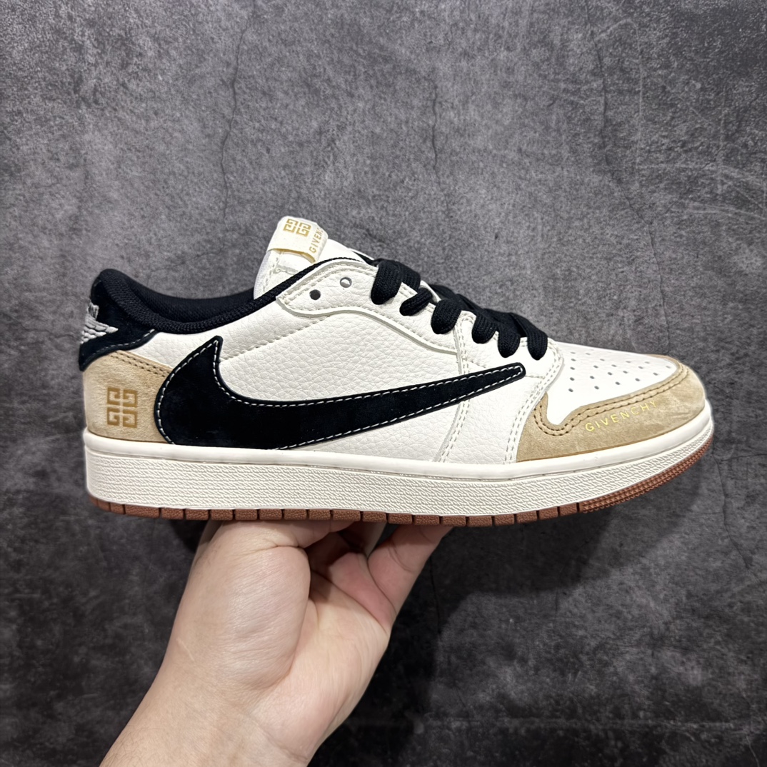 【定制版】Travis Scott x Fragment Design x Jordan Air Jordan 1 Low OG SP  “纪梵希联名——黑棕”  多方联名合作融合了Travis Scott 独特的音乐风格，藤原浩个性的设计风格以及Jordan品牌的经典元素 使其成为一双具有独特身份和价值的鞋子 清新而立体的外观加上联名标识更突出了其独特身份 这种配色方案显示出活力和时尚感 在视觉上引人注目  鞋身的质感和细腻的细节处理使其显得高端而格调十足  这款“倒钩”联名是设计与创意完美结合  融合多方的个性风格是一款备受瞩目的潮流鞋款  低帮休闲板鞋 定制鞋盒 大厂纯原品质出货 超高清洁度 皮料切割干净无任何毛边 细节完美 货号:XS3086-005n Size:36 36.5 37.5 38 38.5 39 40 40.5 41 42 42.5 43 44 44.5 45 编码：HXS320340-莆田鞋批发中心