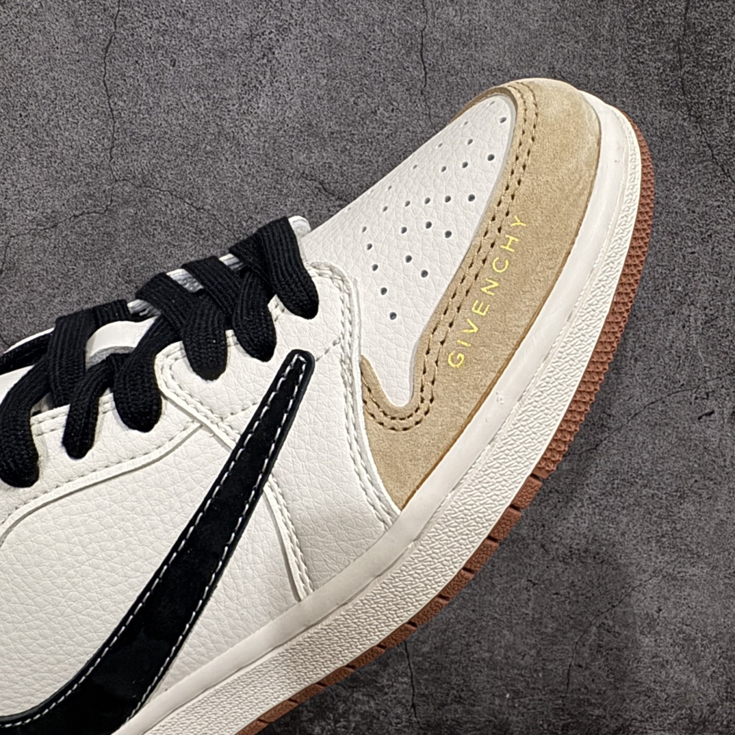 图片[6]-【定制版】Travis Scott x Fragment Design x Jordan Air Jordan 1 Low OG SP  “纪梵希联名——黑棕”  多方联名合作融合了Travis Scott 独特的音乐风格，藤原浩个性的设计风格以及Jordan品牌的经典元素 使其成为一双具有独特身份和价值的鞋子 清新而立体的外观加上联名标识更突出了其独特身份 这种配色方案显示出活力和时尚感 在视觉上引人注目  鞋身的质感和细腻的细节处理使其显得高端而格调十足  这款“倒钩”联名是设计与创意完美结合  融合多方的个性风格是一款备受瞩目的潮流鞋款  低帮休闲板鞋 定制鞋盒 大厂纯原品质出货 超高清洁度 皮料切割干净无任何毛边 细节完美 货号:XS3086-005n Size:36 36.5 37.5 38 38.5 39 40 40.5 41 42 42.5 43 44 44.5 45 编码：HXS320340-莆田鞋批发中心