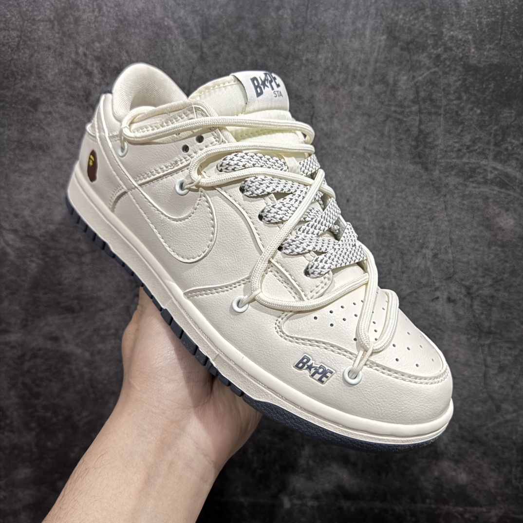 图片[5]-【定制版】Nk SB Dunk Low BAPE联名-米黑 周年高端定制 低帮休闲板鞋 #定制鞋盒 大厂纯原品质出货 超高清洁度 皮料切割干净无任何毛边 细节完美货号： JJ5688-100   尺码：36 36.5 37.5 38 38.5 39 40 40.5 41 42 42.5 43 44 44.5 45 编码：HXS280300-莆田鞋批发中心