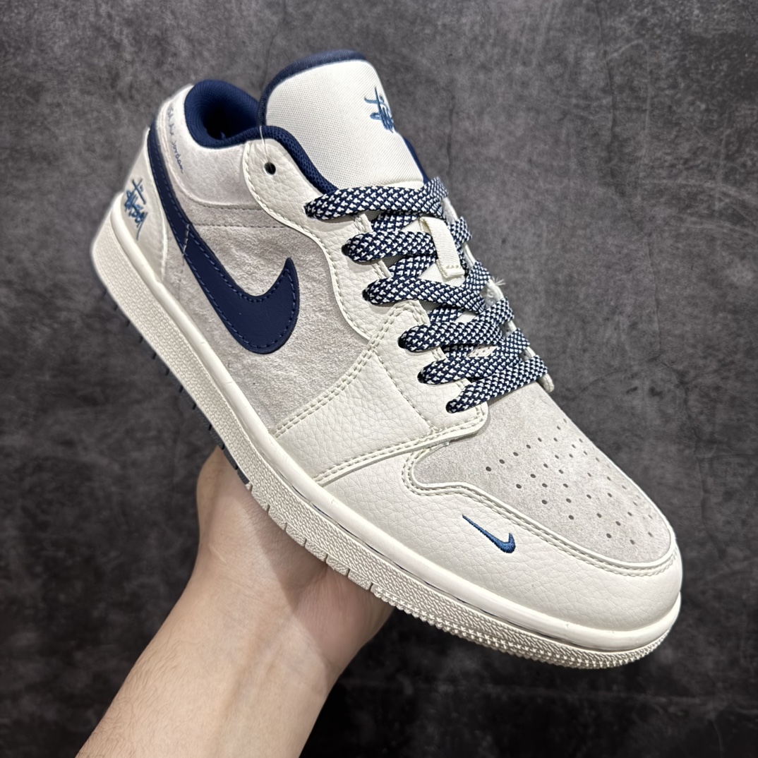 图片[3]-【定制版】Air Jordan 1 Low AJ1 乔1 斯图西联名-灰蓝勾 高端定制 低帮复古篮球鞋 SJ9950-046rn#定制鞋盒 大厂纯原品质出货 超高清洁度 皮料切割干净无任何毛边 细节完美 r 尺码：36 36.5 37.5 38 38.5 39 40 40.5 41 42 42.5 43 44 44.5 45 编码：HXS320340-莆田鞋批发中心