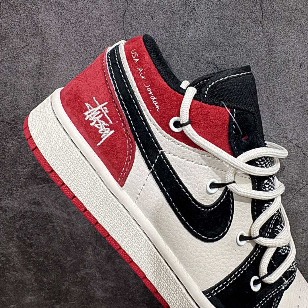 图片[7]-【定制版】Air Jordan 1 Low AJ1 乔1 斯图西联名-黑红抽绳 高端定制 低帮复古篮球鞋 SJ9950-048rn#定制鞋盒 大厂纯原品质出货 超高清洁度 皮料切割干净无任何毛边 细节完美 r 尺码：36 36.5 37.5 38 38.5 39 40 40.5 41 42 42.5 43 44 44.5 45  编码：HXS340360-莆田鞋批发中心