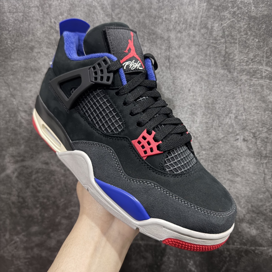 图片[3]-【PK纯原】 Air Jordan 4 Retro \”Lase\” AJ4 乔4黑灰蓝配色 FV5029-003n 全套原纸板楦头开发 原厂特供皮料加持 确保原汁原味 完美呈现四代版型 一比一鞋头弧度高度鞋身弧度 数据细节工艺流程均保持原鞋一致 原厂TPU网格鞋带扣 正确内里网布 菱角分明不变形无多余毛边 柔软性质感一致于原鞋 市场唯一原厂鞋扣模具 背面可见隐藏注塑口 原厂织唛标 原厂飞人电绣工艺 尾指中部跳三针 独家绑鞋带手法 印刷中底布 四线拉帮 米色美纹纸贴合固定 进口港宝加持 后跟自然饱满 全鞋荧光划线卡点 追求极致完美 每一双都是工艺品 多重QC质检 超越公司货的品控标准 实实在在的免检产品 rn采用经典的黑色、蓝色和中性灰色为配色方案，以白色皮革鞋面，鞋头采用中性灰色覆面，鞋眼、中底、鞋跟片和鞋舌上的Jumpman标志均采用军蓝色撞色设计，最后以黑色、蓝色和灰色橡胶外底，鞋跟搭配白色“Nike Air”Logo完善设计。r 尺码：40 40.5 41 42 42.5 43 44 44.5 45 46 47.5 48.5 49 50.5 编码：T440460-莆田鞋批发中心