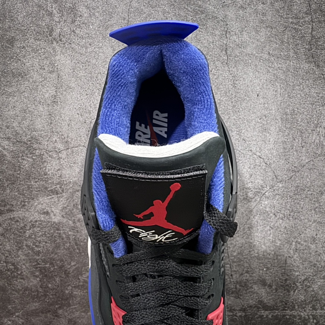 图片[8]-【PK纯原】 Air Jordan 4 Retro \”Lase\” AJ4 乔4黑灰蓝配色 FV5029-003n 全套原纸板楦头开发 原厂特供皮料加持 确保原汁原味 完美呈现四代版型 一比一鞋头弧度高度鞋身弧度 数据细节工艺流程均保持原鞋一致 原厂TPU网格鞋带扣 正确内里网布 菱角分明不变形无多余毛边 柔软性质感一致于原鞋 市场唯一原厂鞋扣模具 背面可见隐藏注塑口 原厂织唛标 原厂飞人电绣工艺 尾指中部跳三针 独家绑鞋带手法 印刷中底布 四线拉帮 米色美纹纸贴合固定 进口港宝加持 后跟自然饱满 全鞋荧光划线卡点 追求极致完美 每一双都是工艺品 多重QC质检 超越公司货的品控标准 实实在在的免检产品 rn采用经典的黑色、蓝色和中性灰色为配色方案，以白色皮革鞋面，鞋头采用中性灰色覆面，鞋眼、中底、鞋跟片和鞋舌上的Jumpman标志均采用军蓝色撞色设计，最后以黑色、蓝色和灰色橡胶外底，鞋跟搭配白色“Nike Air”Logo完善设计。r 尺码：40 40.5 41 42 42.5 43 44 44.5 45 46 47.5 48.5 49 50.5 编码：T440460-莆田鞋批发中心