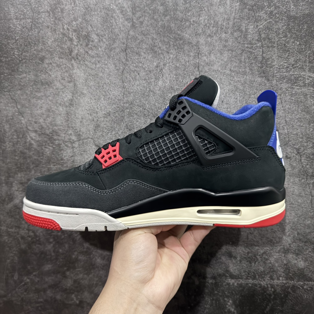 图片[2]-【PK纯原】 Air Jordan 4 Retro \”Lase\” AJ4 乔4黑灰蓝配色 FV5029-003n 全套原纸板楦头开发 原厂特供皮料加持 确保原汁原味 完美呈现四代版型 一比一鞋头弧度高度鞋身弧度 数据细节工艺流程均保持原鞋一致 原厂TPU网格鞋带扣 正确内里网布 菱角分明不变形无多余毛边 柔软性质感一致于原鞋 市场唯一原厂鞋扣模具 背面可见隐藏注塑口 原厂织唛标 原厂飞人电绣工艺 尾指中部跳三针 独家绑鞋带手法 印刷中底布 四线拉帮 米色美纹纸贴合固定 进口港宝加持 后跟自然饱满 全鞋荧光划线卡点 追求极致完美 每一双都是工艺品 多重QC质检 超越公司货的品控标准 实实在在的免检产品 rn采用经典的黑色、蓝色和中性灰色为配色方案，以白色皮革鞋面，鞋头采用中性灰色覆面，鞋眼、中底、鞋跟片和鞋舌上的Jumpman标志均采用军蓝色撞色设计，最后以黑色、蓝色和灰色橡胶外底，鞋跟搭配白色“Nike Air”Logo完善设计。r 尺码：40 40.5 41 42 42.5 43 44 44.5 45 46 47.5 48.5 49 50.5 编码：T440460-莆田鞋批发中心