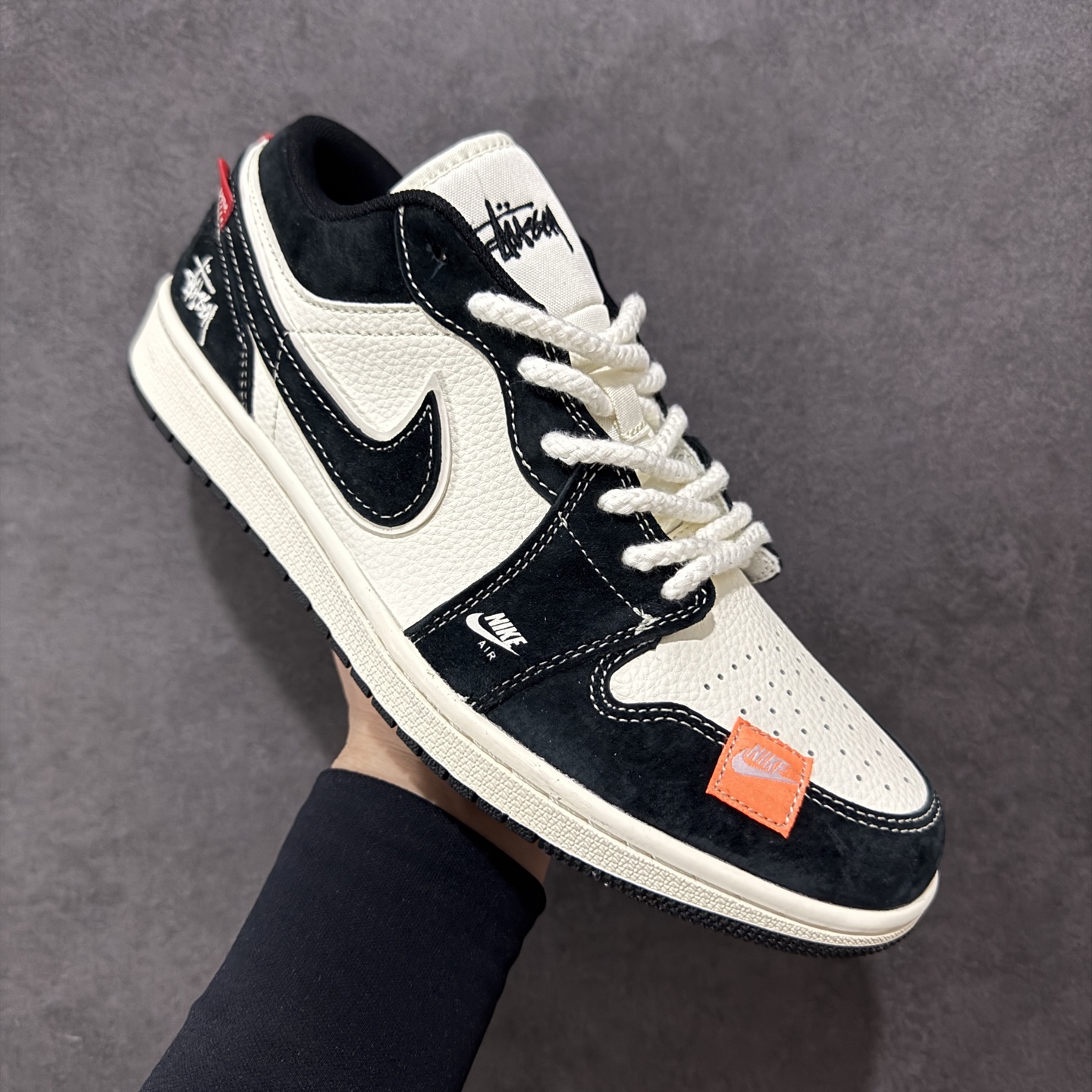 280 定制版Air Jordan 1 Low AJ1 乔1 斯图西联名 米黑黄织布标 高端定制 低帮复古篮球鞋 YX5066-302