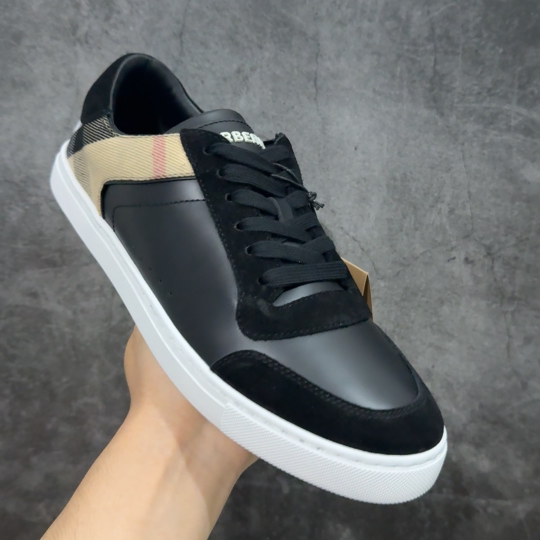  
【莞顶纯原】Burberry博柏利 House BBR格纹麂皮拼皮革 低帮 时尚板鞋 男款 白棕
经