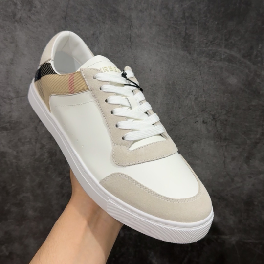  
【莞顶纯原】Burberry博柏利 House BBR格纹麂皮拼皮革 低帮 时尚板鞋 男款 白棕
经