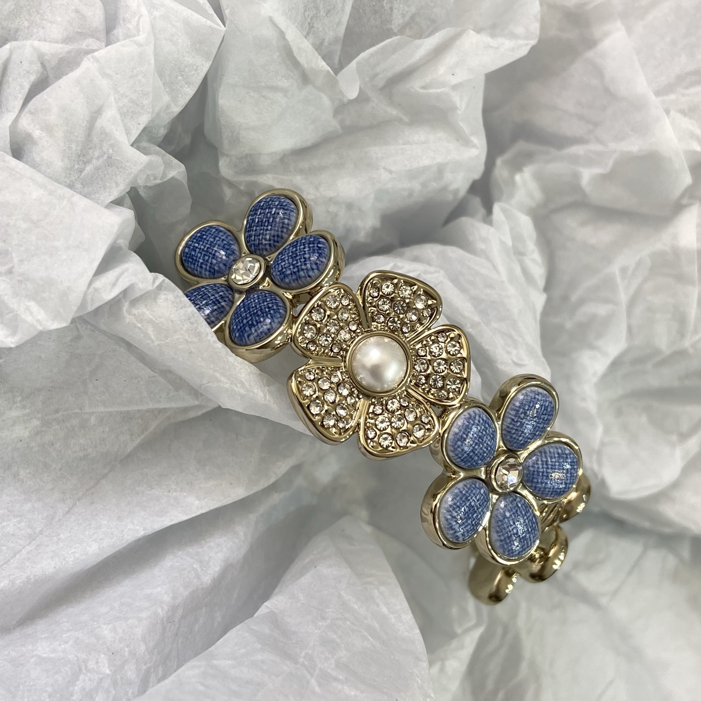 【XS0674】 【Ch@nel pulsera de flores de esmalte azul vaquero】