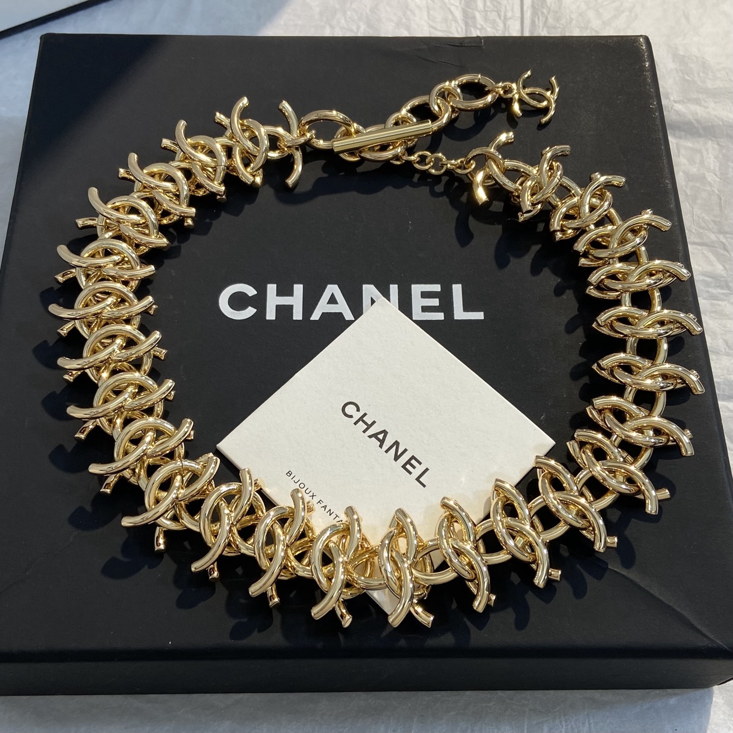 Chanel Interlocking CC Logo Chunky Chain Choker necklace gold-tone metal 38cm with 5cm extender