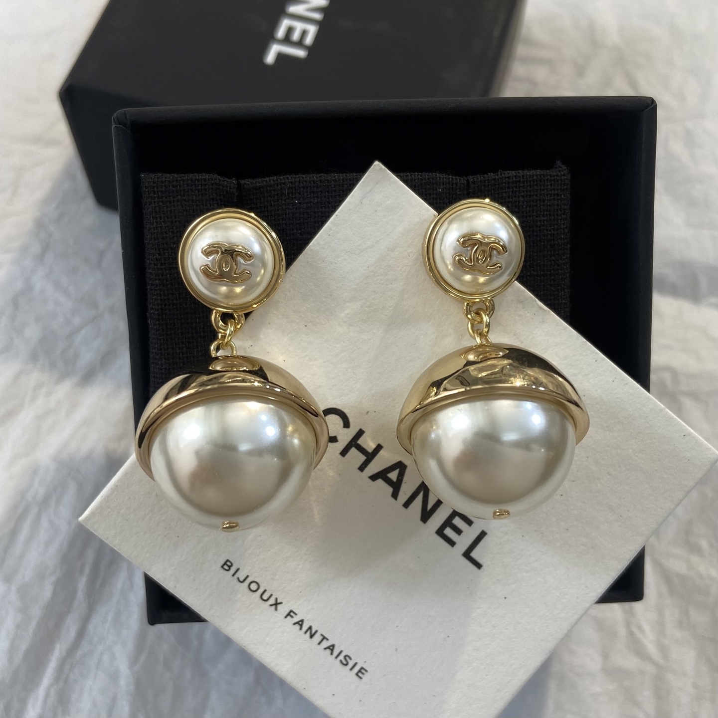 CHANEL 吊墜耳環 珍珠 金色