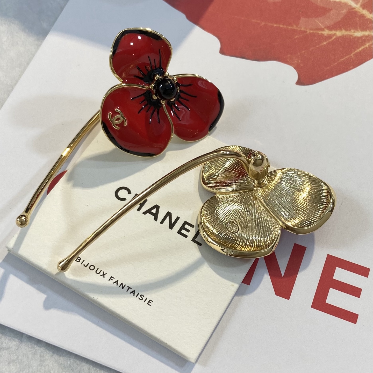 CHANEL 耳環 三色堇 紅色
