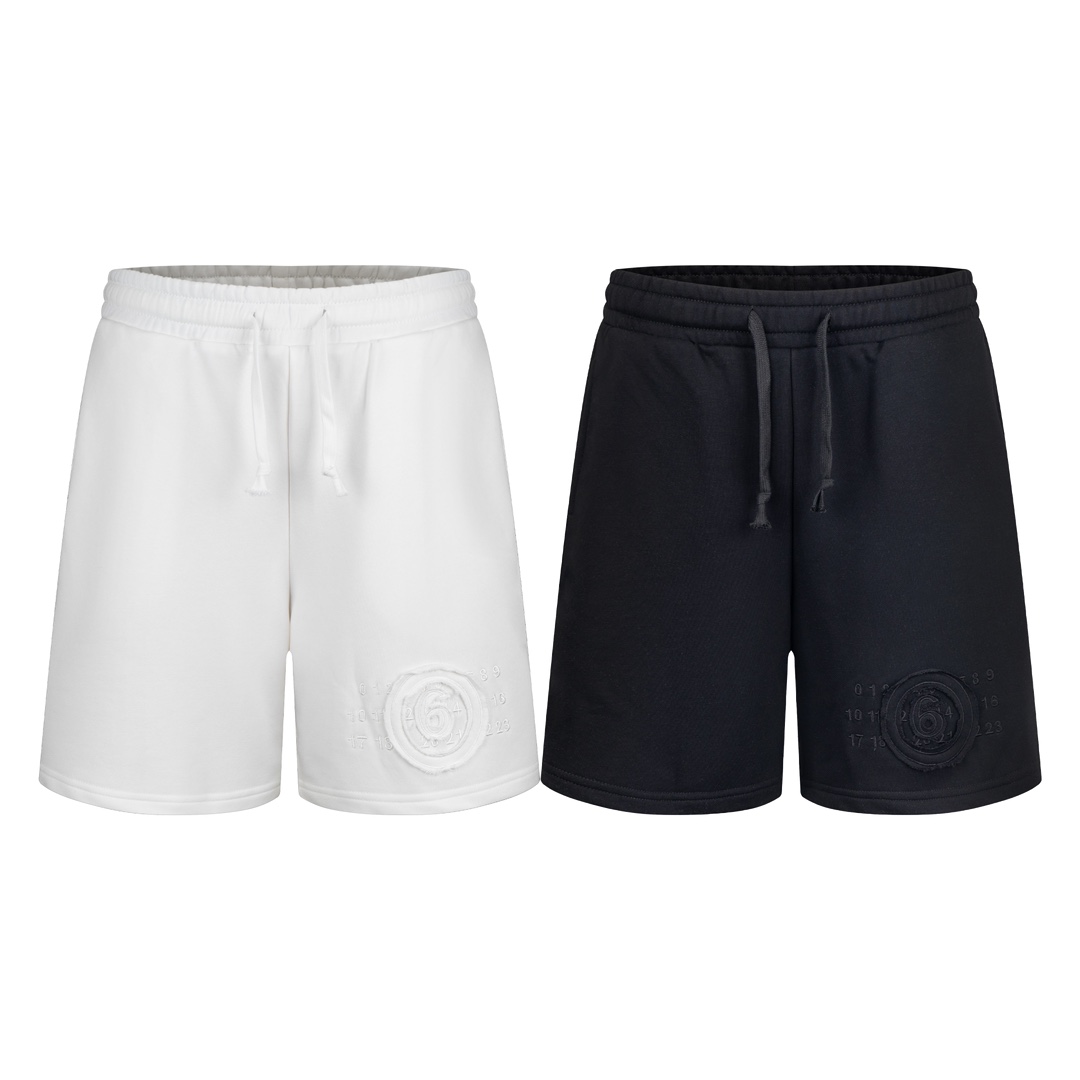 MM6 Spring-Summer Cotton Shorts with Digitized Embroidery in Black & White, Sizes XSSML