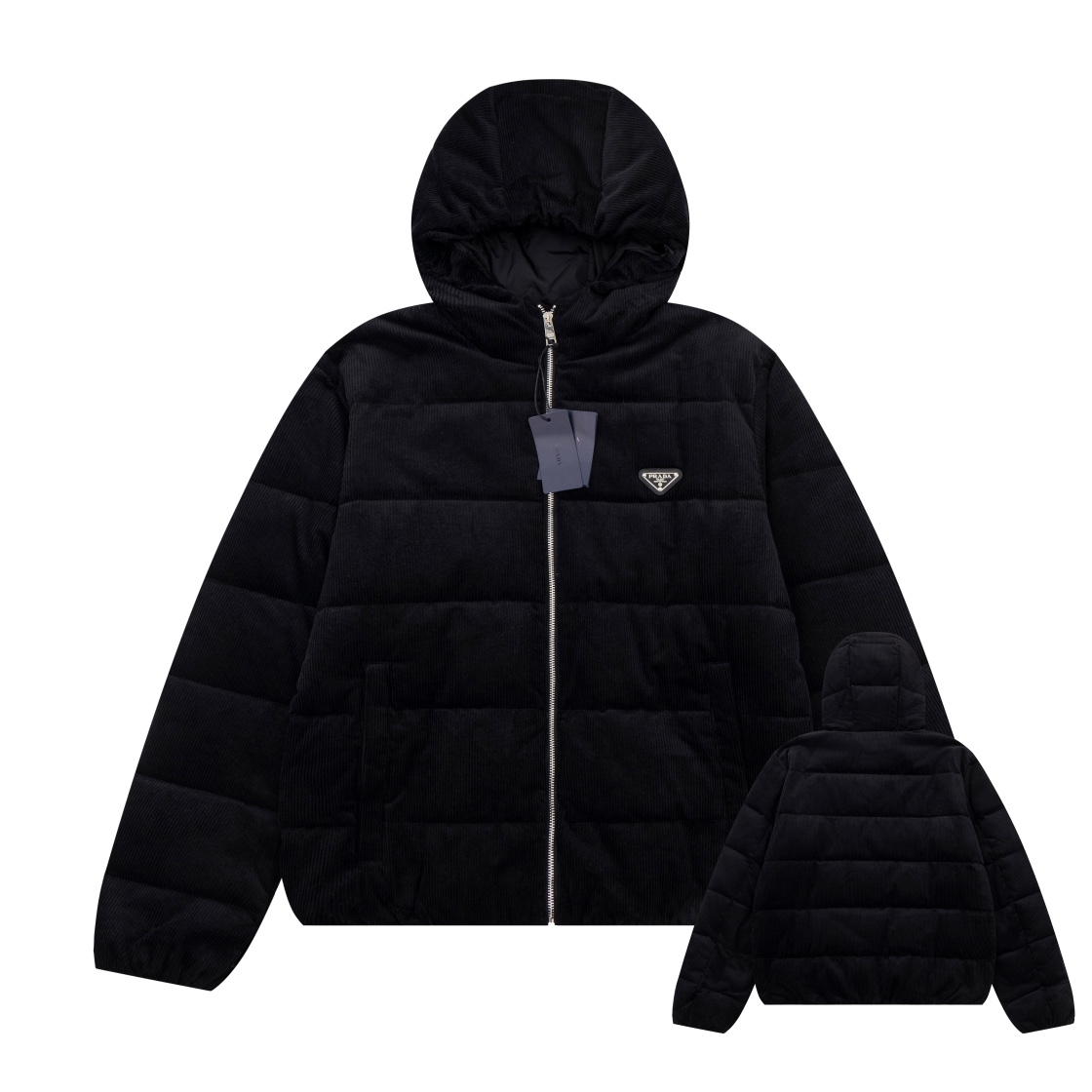 Prada Clothing Down Jacket Unisex Corduroy Fall/Winter Collection Hooded Top