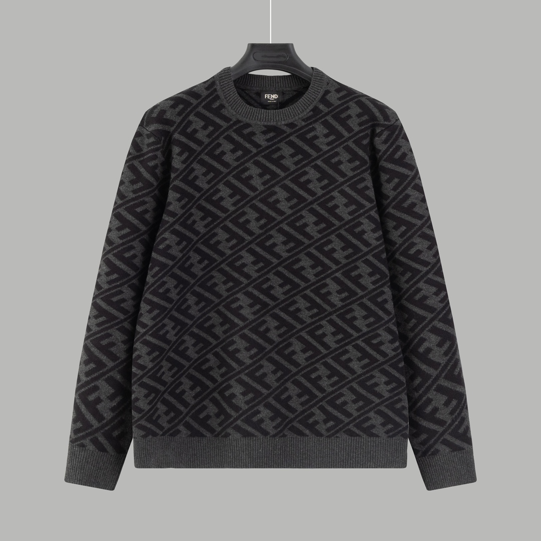 Fashion Styles with Custom Wool Fabrics for Classic Round-Collar Sweater by FENDI - 图片 2