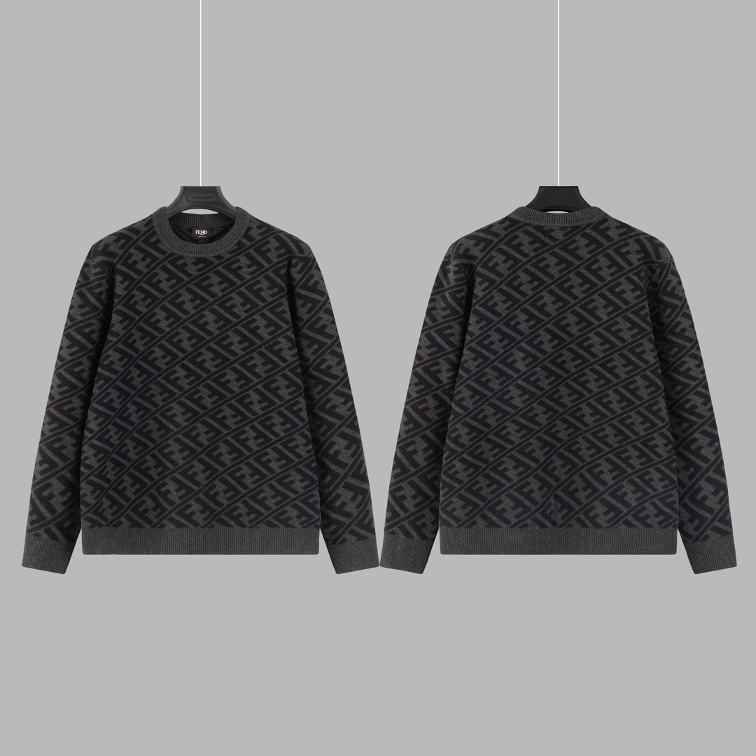 Fashion Styles with Custom Wool Fabrics for Classic Round-Collar Sweater by FENDI - 图片 4