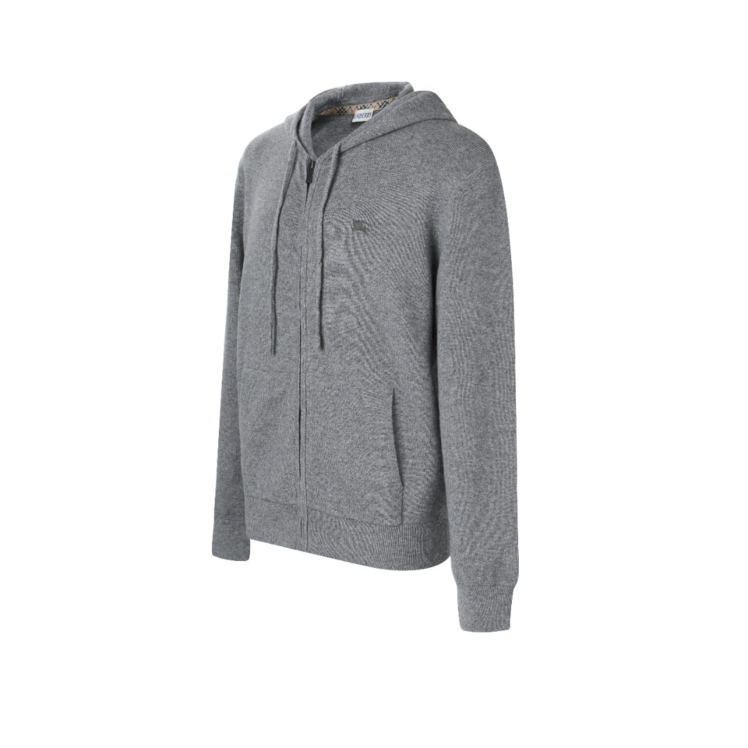 Burberry Men's Grey Cashmere Blend Embroidered Logo Zip-Up Hoodie 2 o 1j60g6tl4217ugc7r8pl15j31