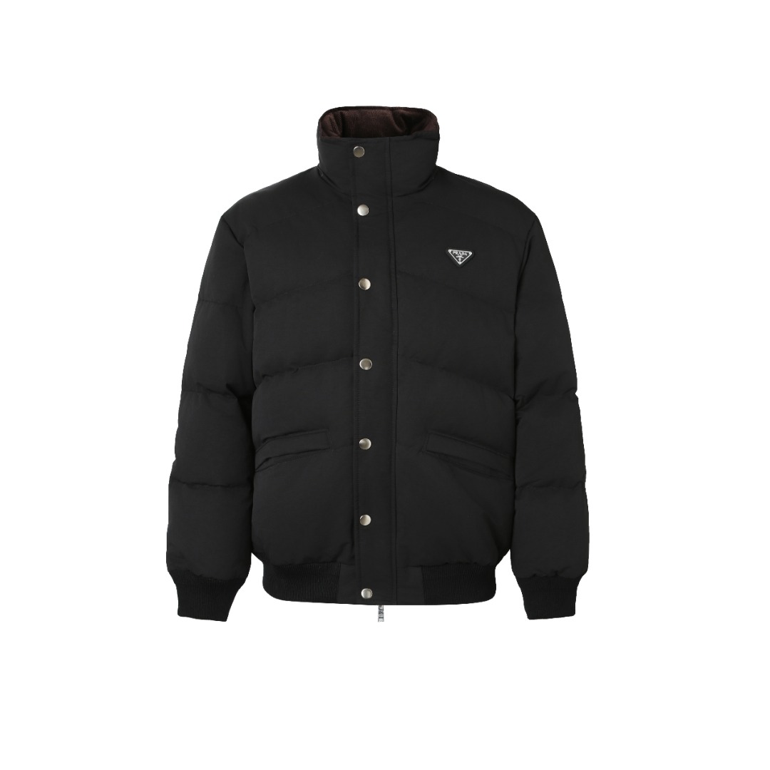Prada Stand-Collar Down Jacket with Triangle Logo | Lightweight & Warm