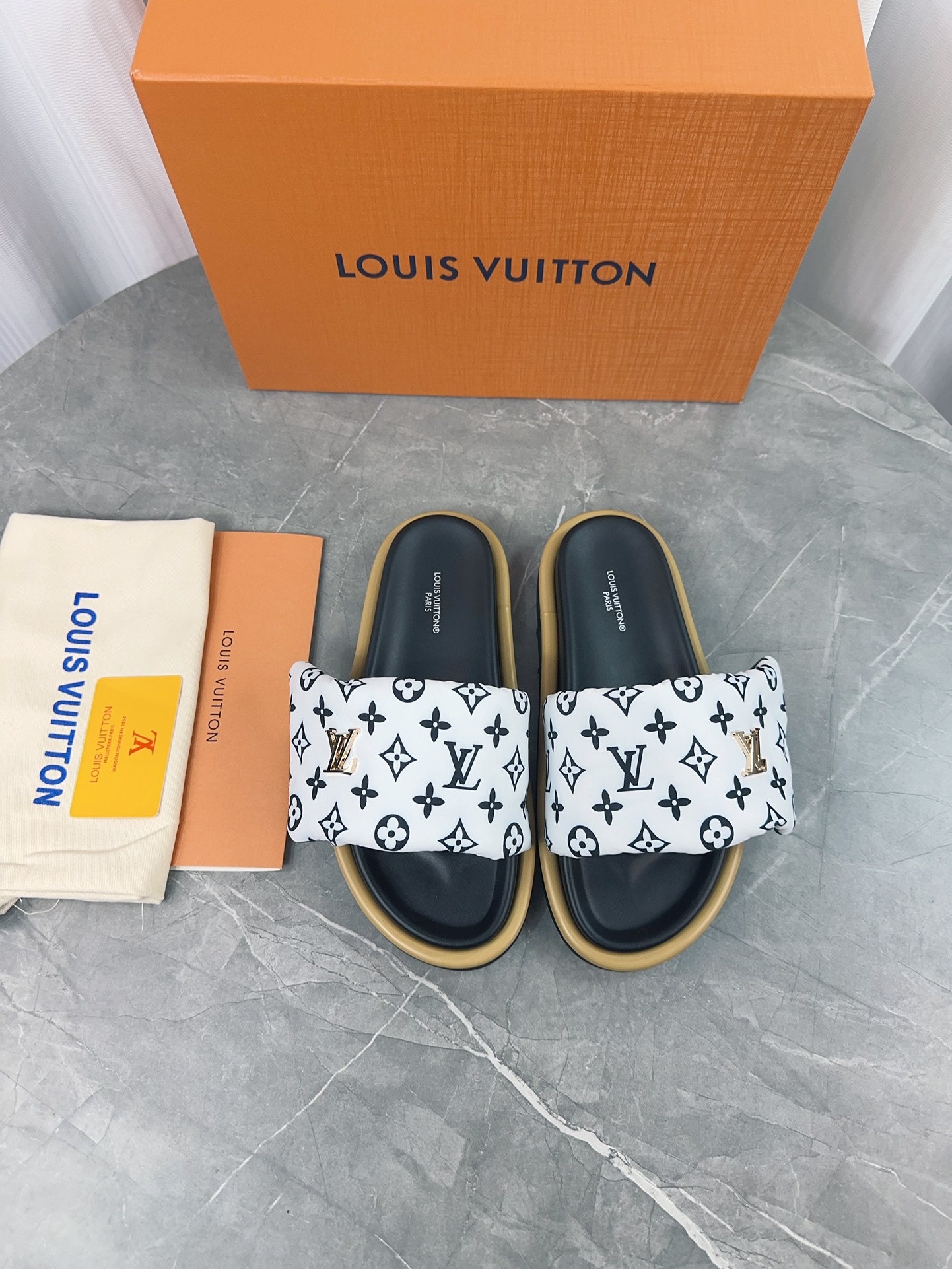 Louis Vuitton Pool Pillow Comfort Flat Sandal Monogram Embossed Slides 9 i1703165617 5613 0