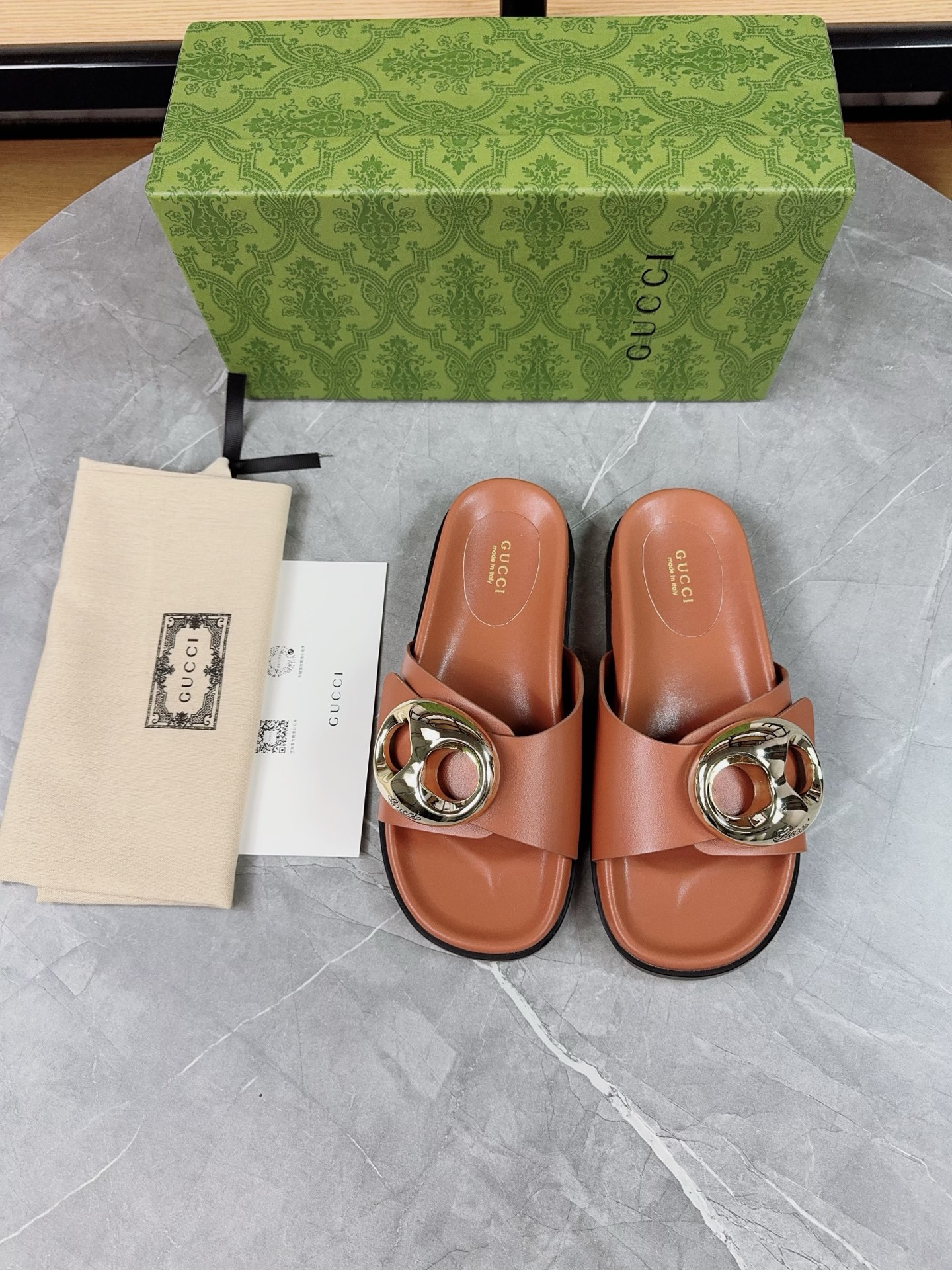Gucci 2025 New Metal Buckle Leather Women's Sandals Slides, Size 35-40 3 i1739943379720 1441 0 1