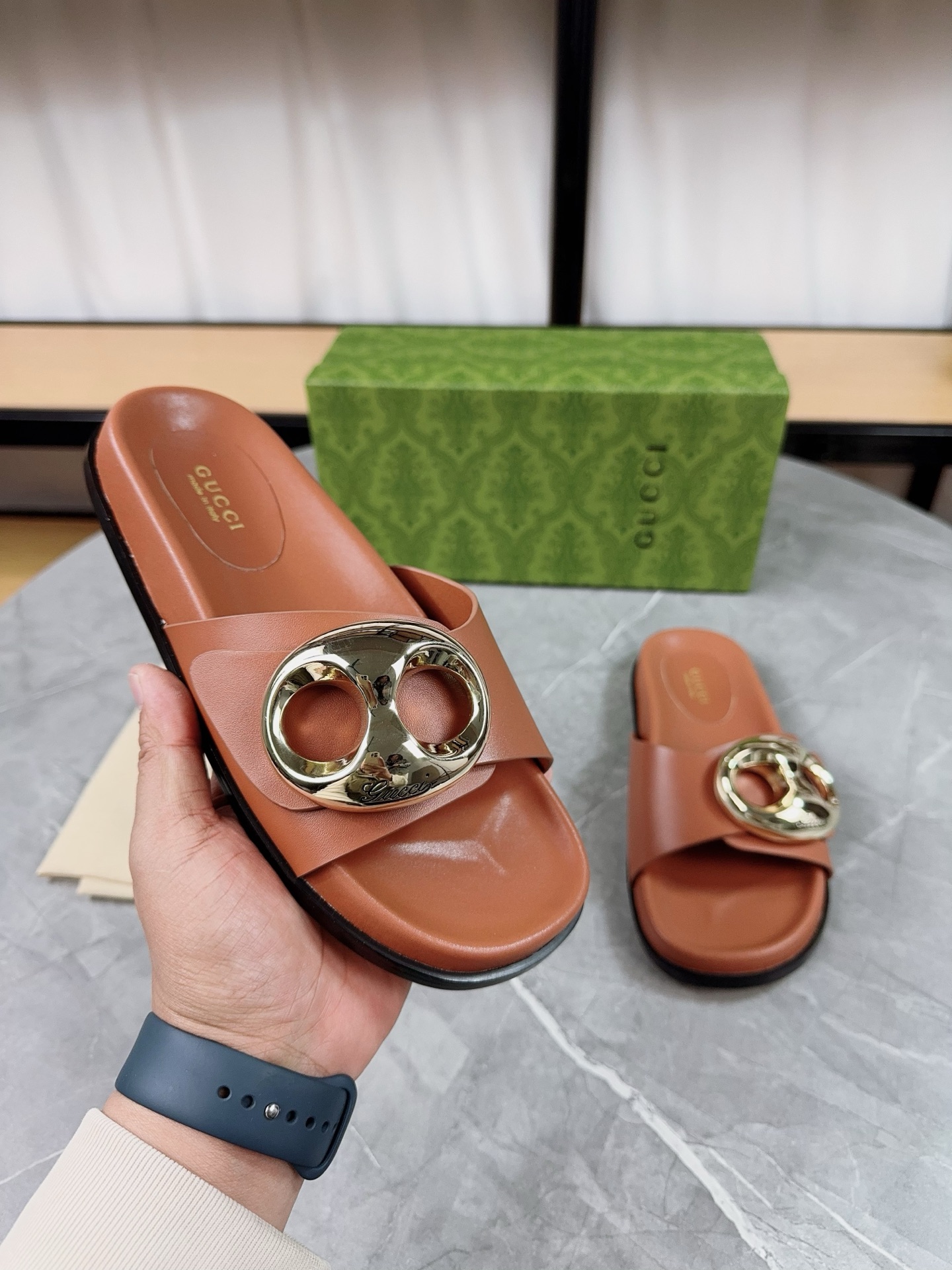 Gucci 2025 New Metal Buckle Leather Women's Sandals Slides, Size 35-40 9 i1739943379720 1965 0 7