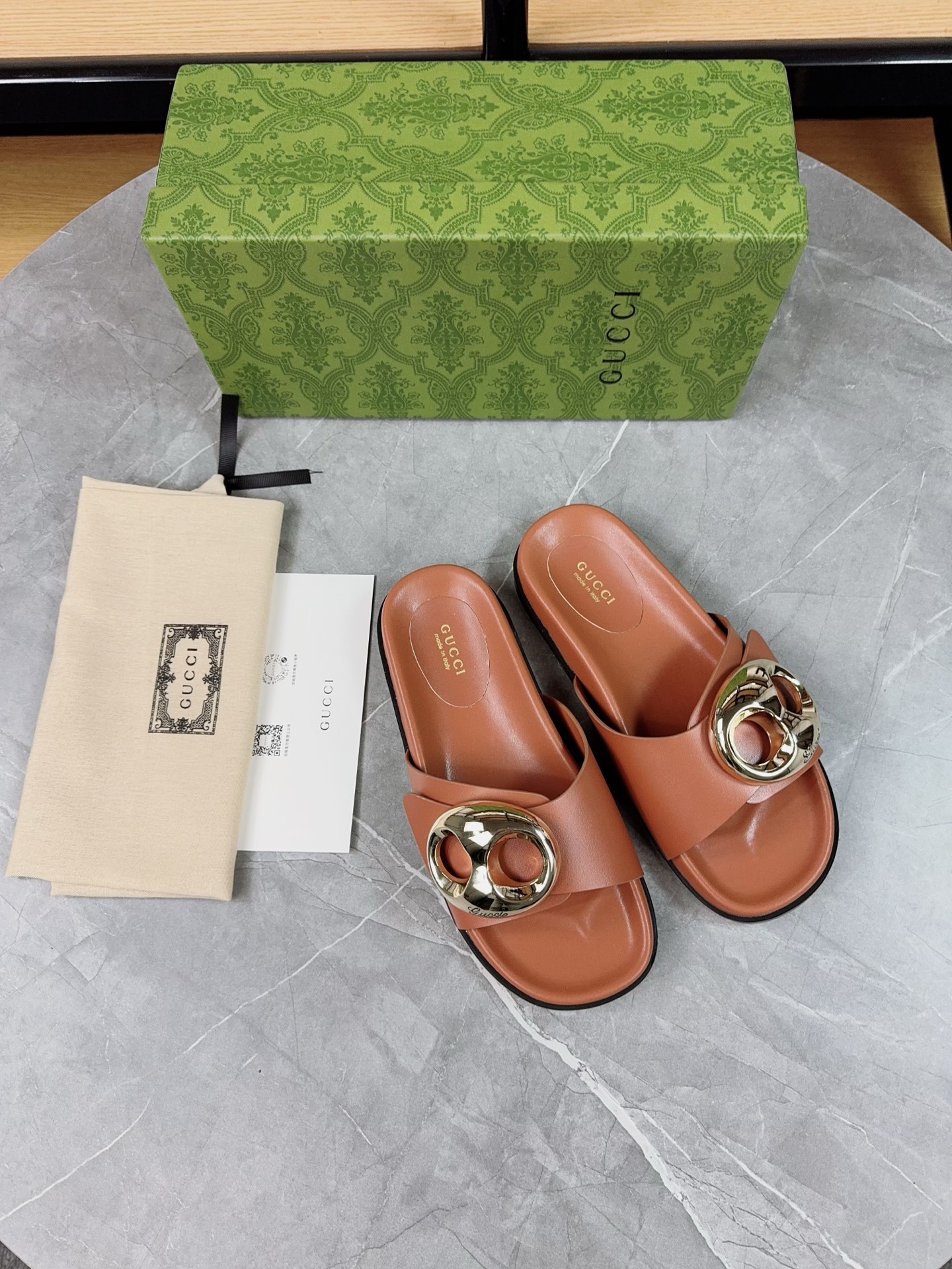 Gucci 2025 New Metal Buckle Leather Women's Sandals Slides, Size 35-40 4 i1739943379720 3324 0 3