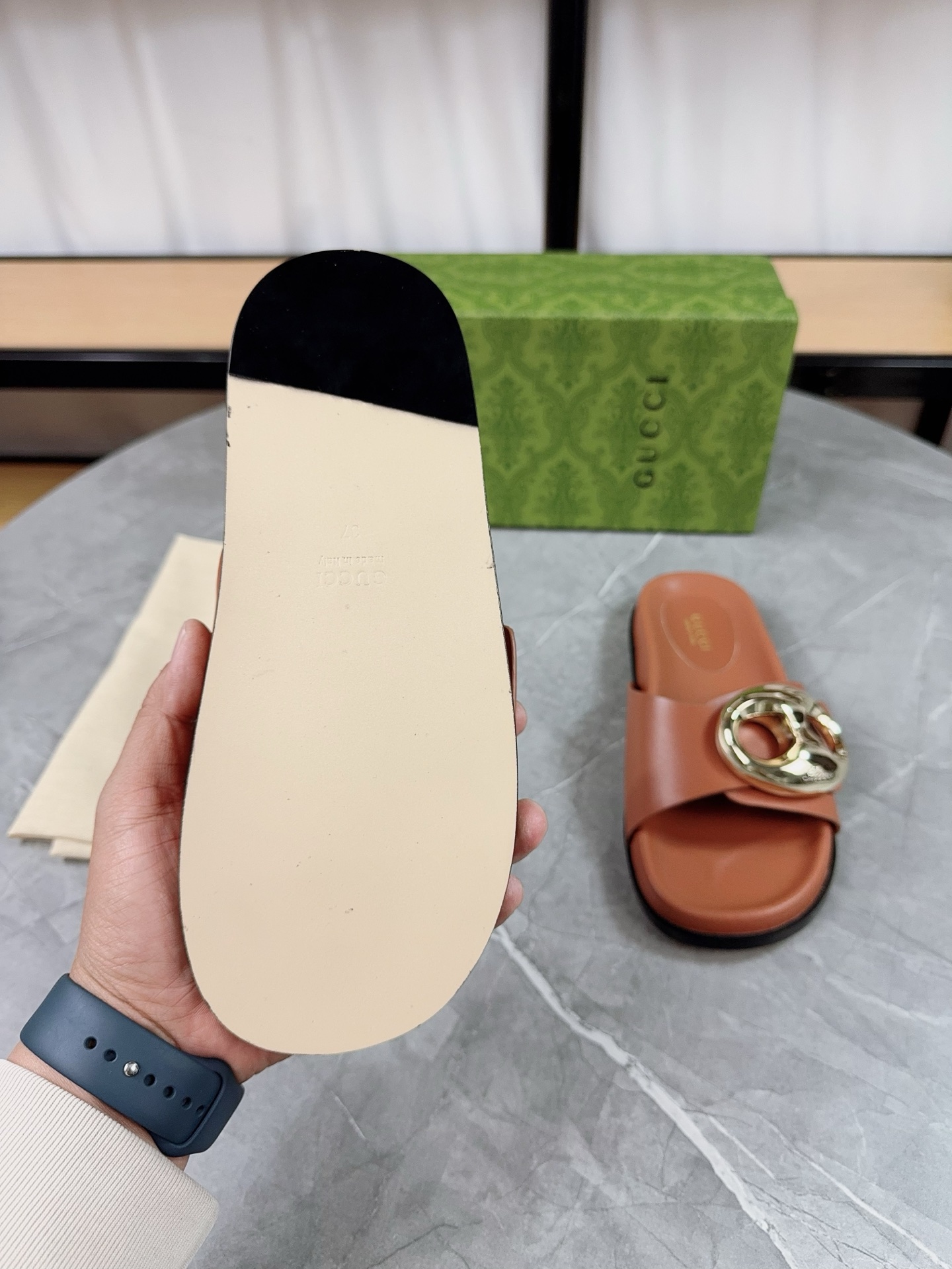 Gucci 2025 New Metal Buckle Leather Women's Sandals Slides, Size 35-40 10 i1739943379720 6436 0 8